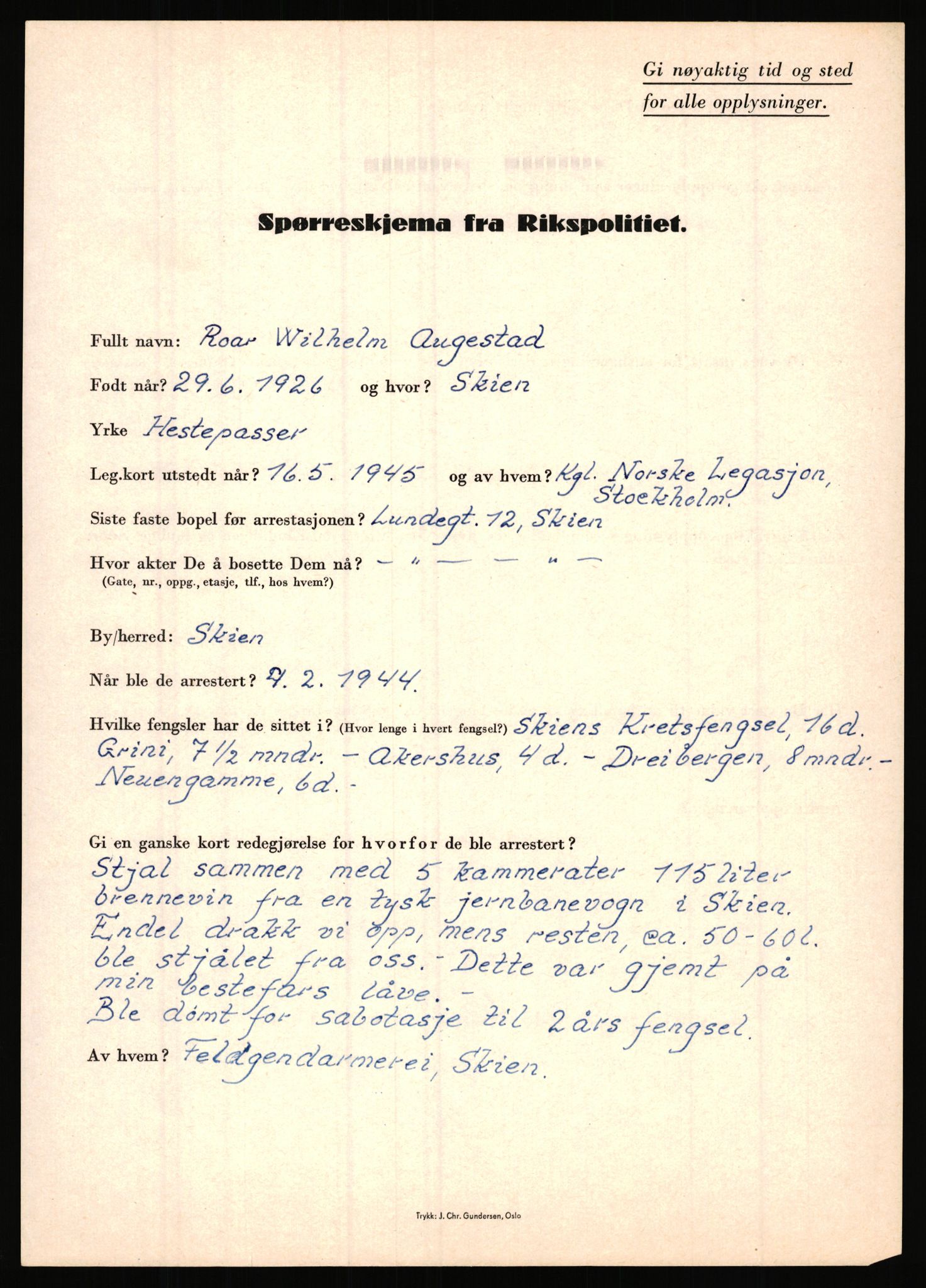 Rikspolitisjefen, AV/RA-S-1560/L/L0001: Abelseth, Rudolf - Berentsen, Odd, 1940-1945, s. 961