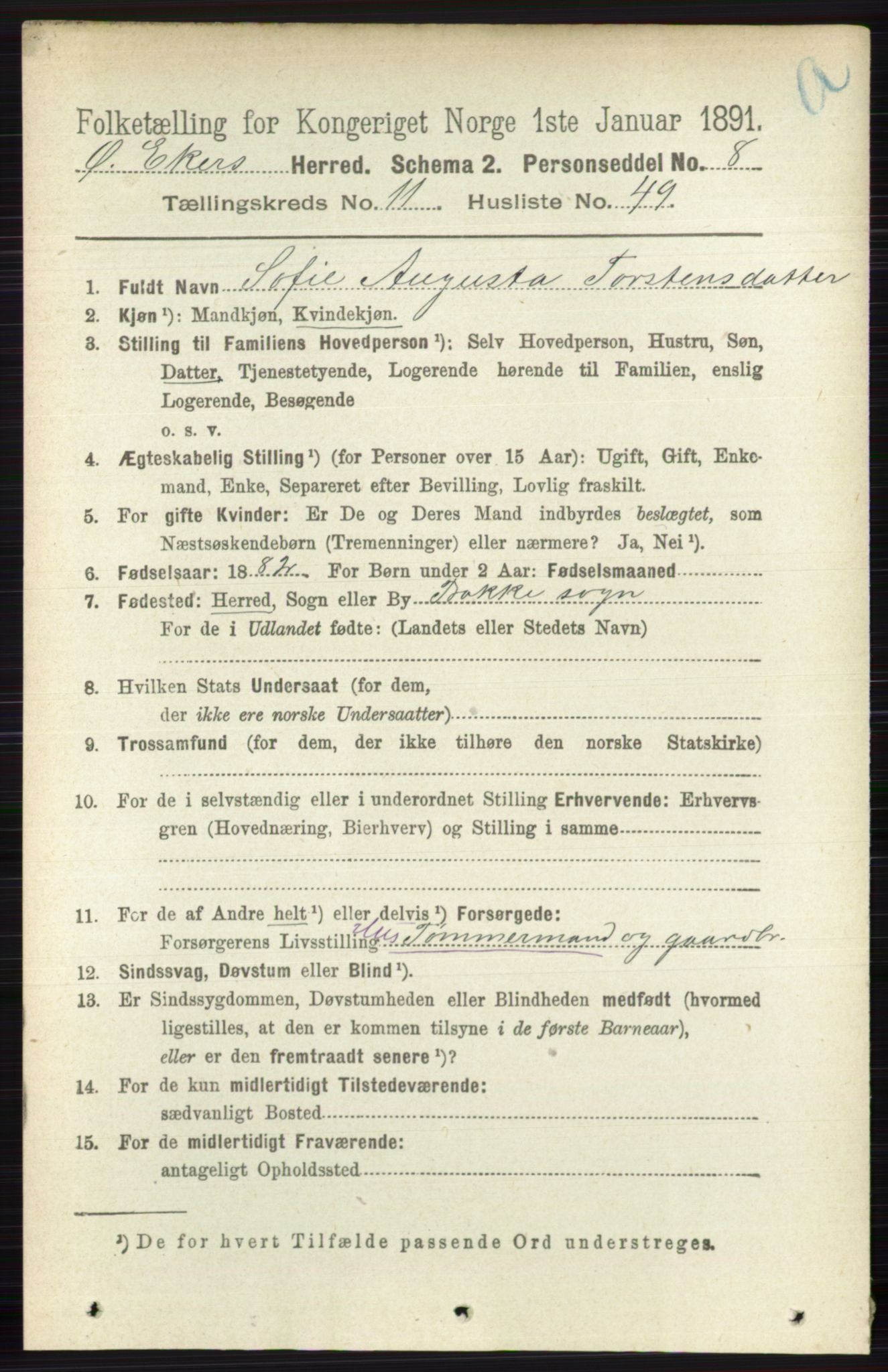 RA, Folketelling 1891 for 0624 Øvre Eiker herred, 1891, s. 4910