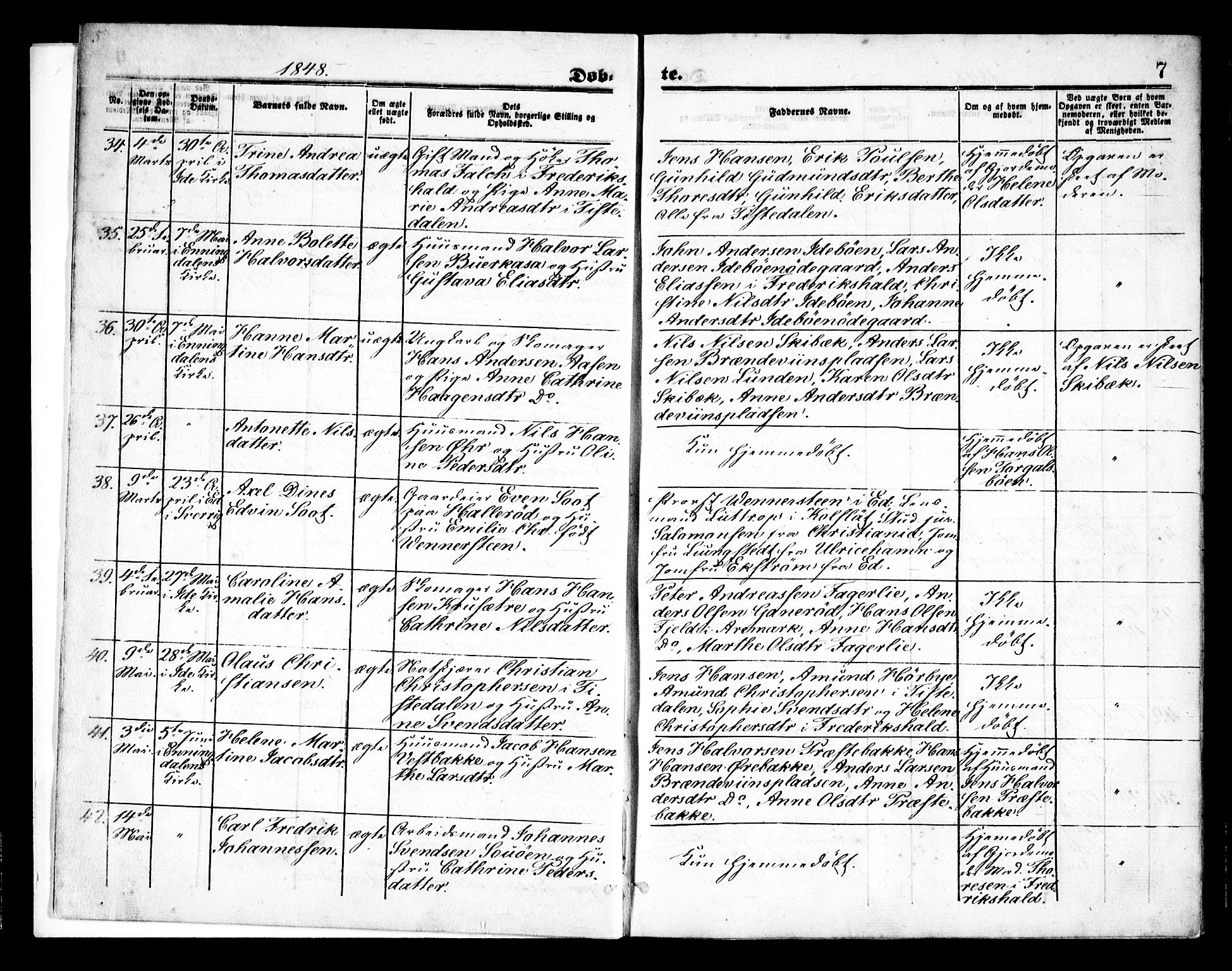 Idd prestekontor Kirkebøker, AV/SAO-A-10911/F/Fc/L0004a: Ministerialbok nr. III 4A, 1848-1860, s. 7