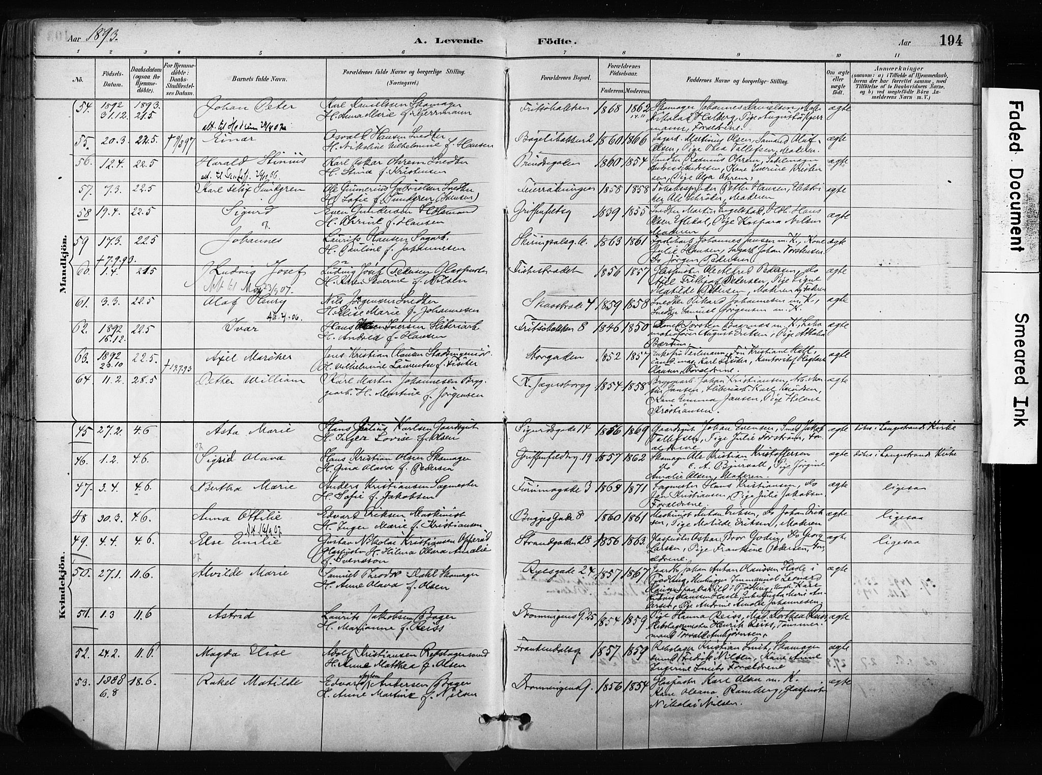 Larvik kirkebøker, AV/SAKO-A-352/F/Fa/L0009: Ministerialbok nr. I 9, 1884-1904, s. 194