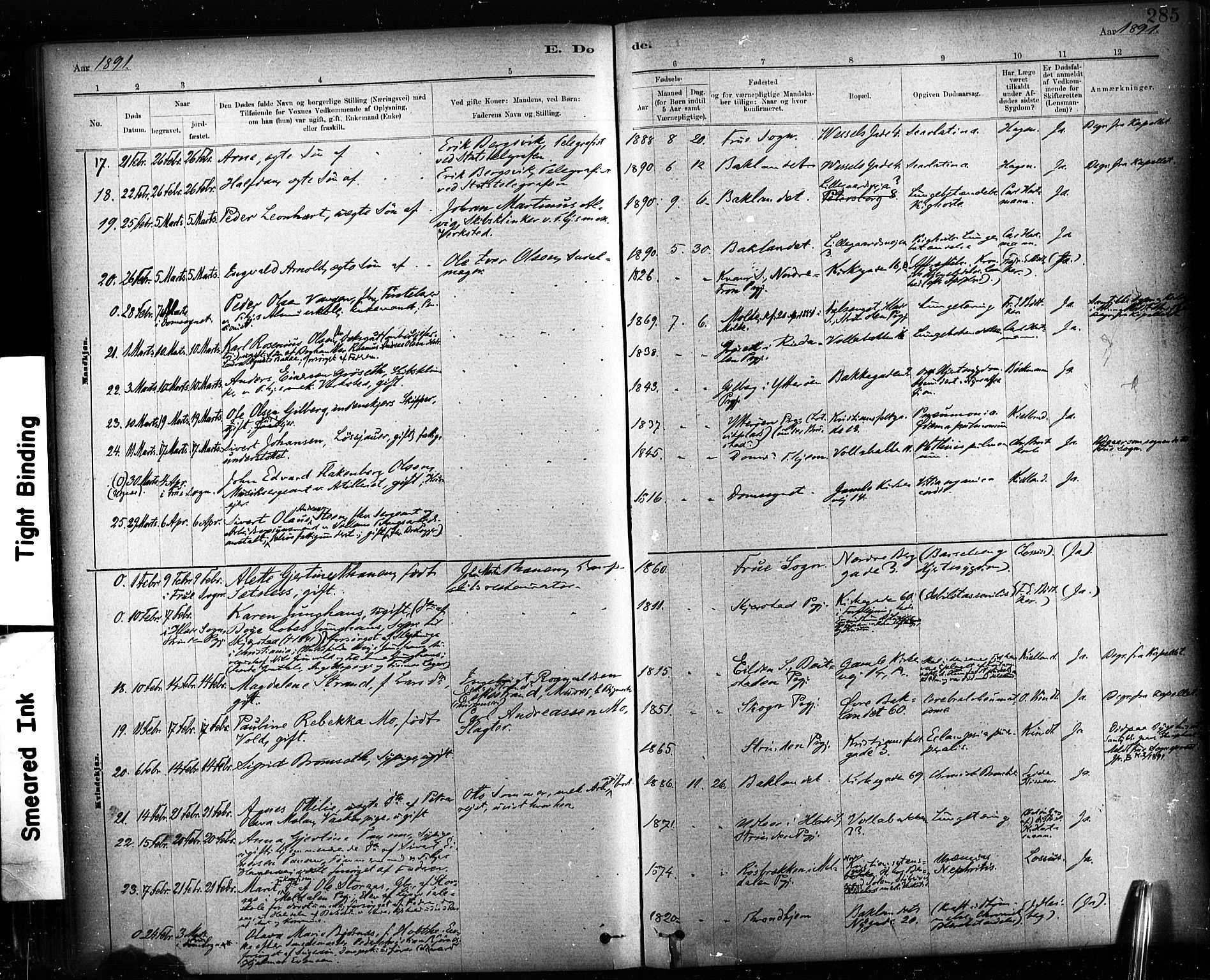 Ministerialprotokoller, klokkerbøker og fødselsregistre - Sør-Trøndelag, SAT/A-1456/604/L0189: Ministerialbok nr. 604A10, 1878-1892, s. 285