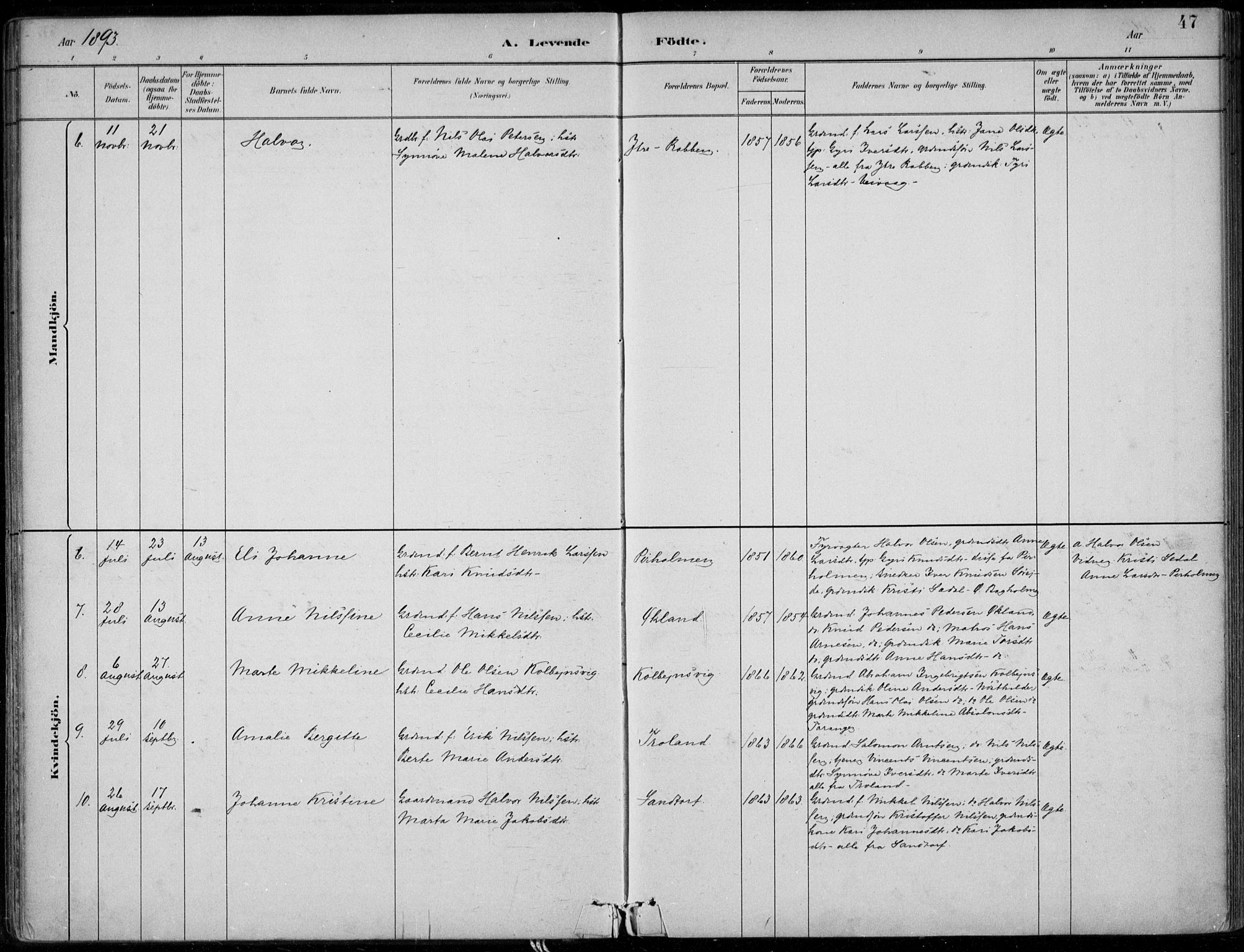 Sund sokneprestembete, AV/SAB-A-99930: Ministerialbok nr. C  1, 1882-1899, s. 47