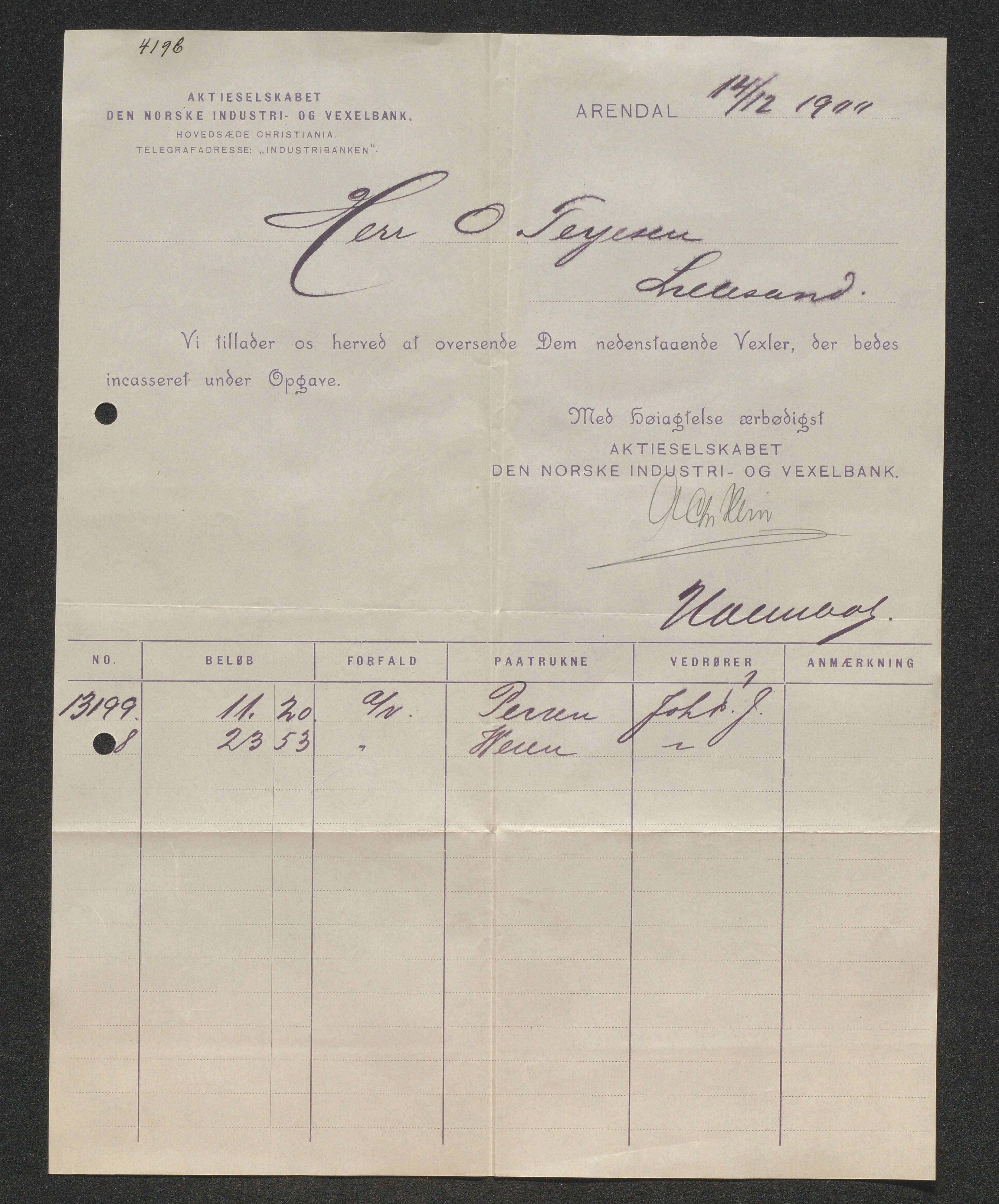 O. Terjesens rederi, AAKS/PA-2525/E/E01/L0008: Korrespondanse, 1900-1901