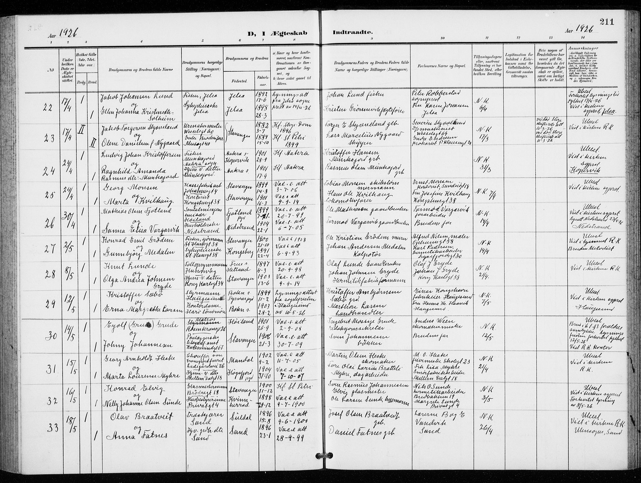 St. Petri sokneprestkontor, AV/SAST-A-101813/001/30/30BB/L0009: Klokkerbok nr. B 9, 1902-1935, s. 211