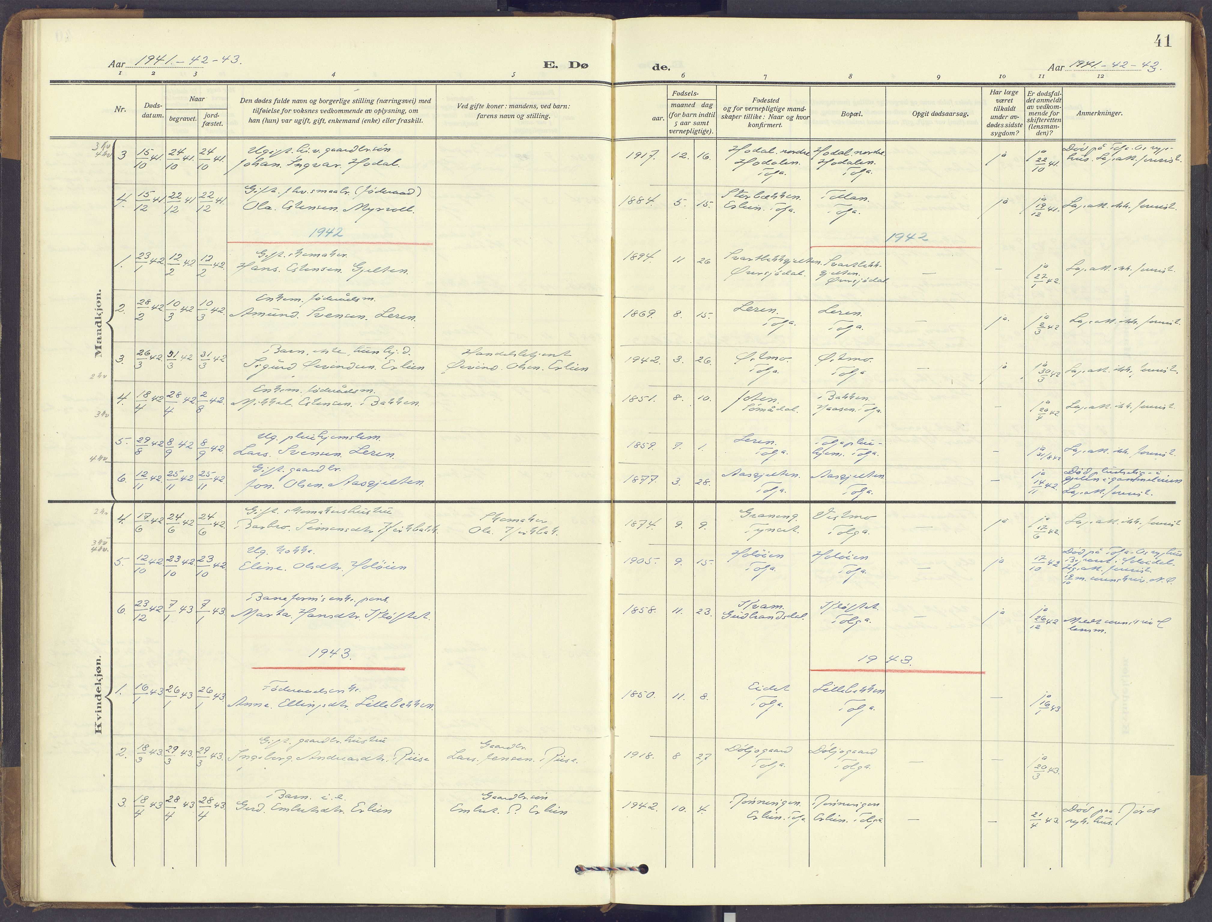 Tolga prestekontor, AV/SAH-PREST-062/K/L0018: Ministerialbok nr. 18, 1911-1989, s. 41