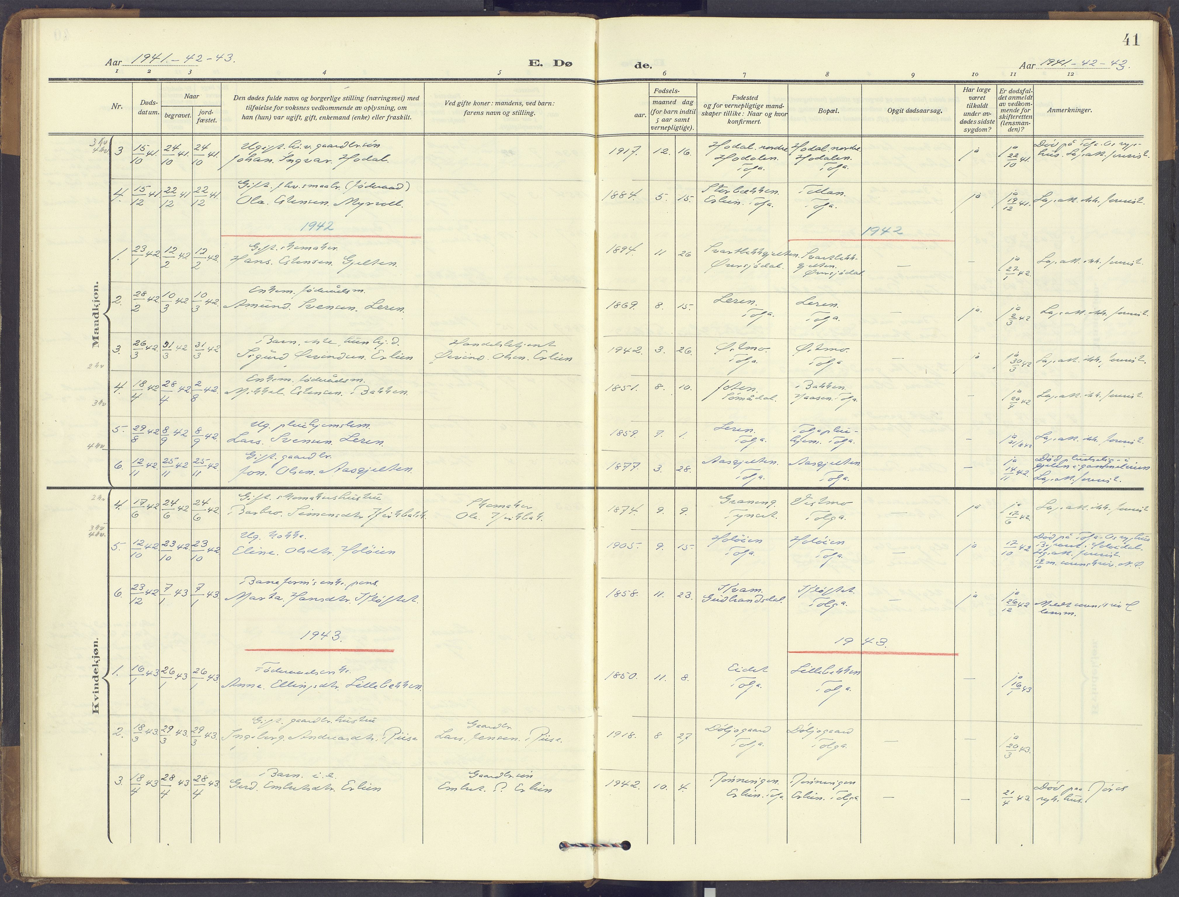 Tolga prestekontor, SAH/PREST-062/K/L0018: Ministerialbok nr. 18, 1911-1989, s. 41