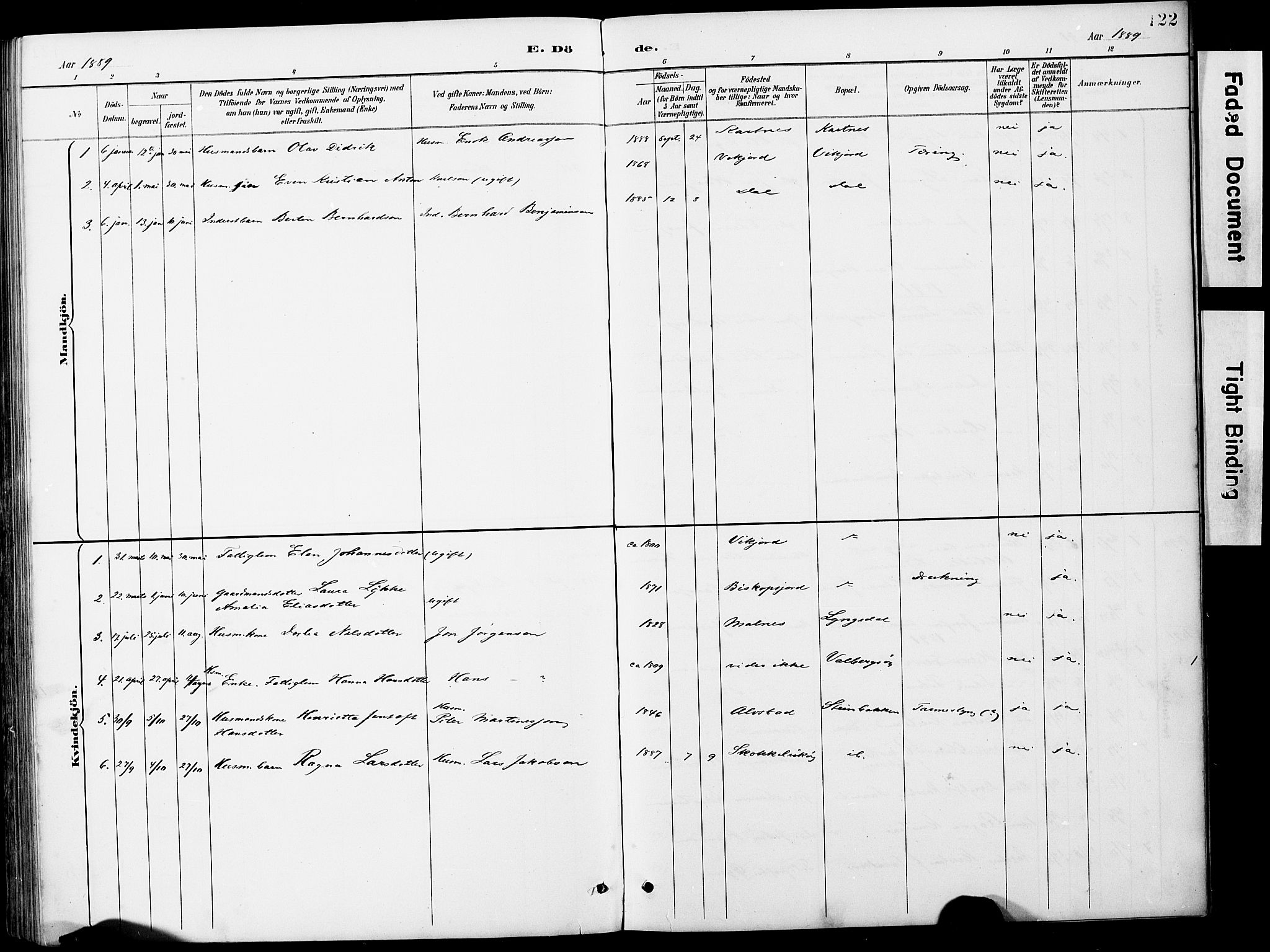 Ministerialprotokoller, klokkerbøker og fødselsregistre - Nordland, SAT/A-1459/884/L1197: Klokkerbok nr. 884C03, 1888-1926, s. 122