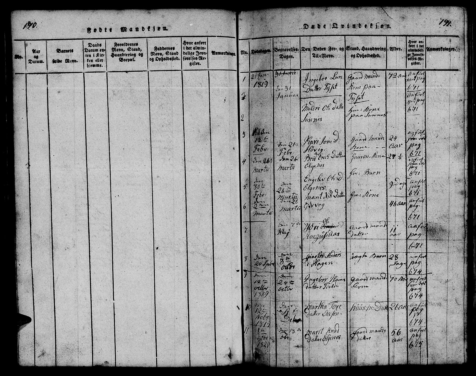 Ministerialprotokoller, klokkerbøker og fødselsregistre - Møre og Romsdal, AV/SAT-A-1454/551/L0629: Klokkerbok nr. 551C01, 1818-1839, s. 190-191