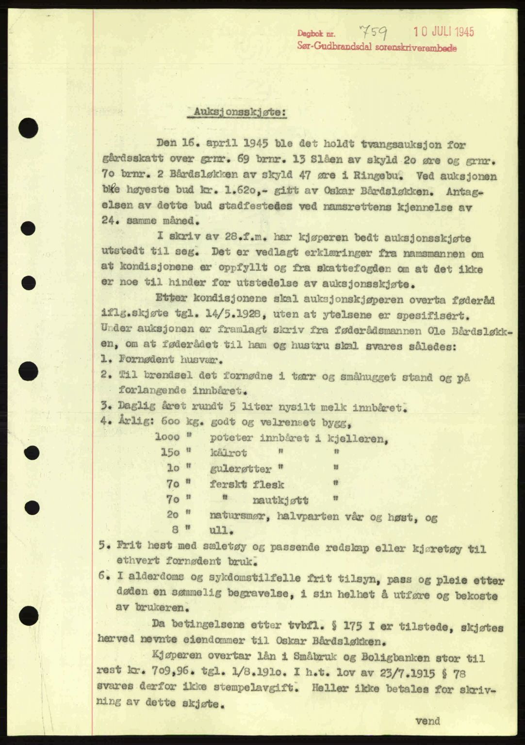 Sør-Gudbrandsdal tingrett, SAH/TING-004/H/Hb/Hbd/L0014: Pantebok nr. A14, 1944-1945, Dagboknr: 759/1945