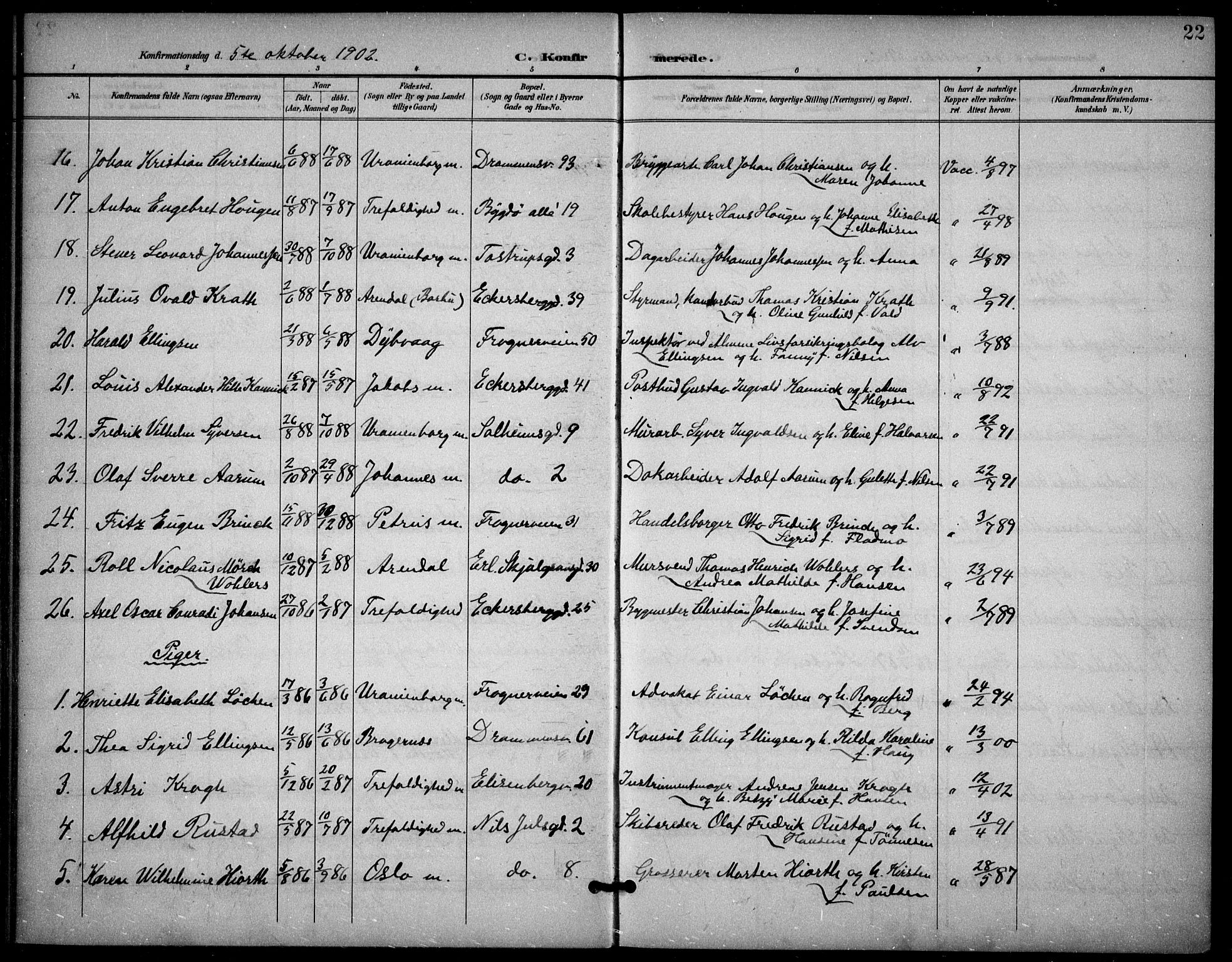 Frogner prestekontor Kirkebøker, AV/SAO-A-10886/F/Fa/L0001: Ministerialbok nr. 1, 1898-1916, s. 22
