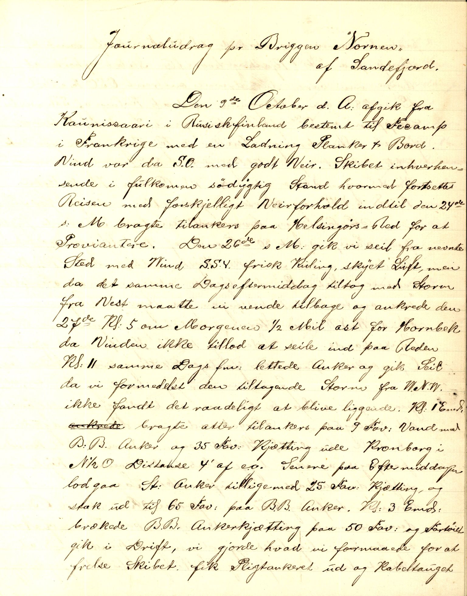 Pa 63 - Østlandske skibsassuranceforening, VEMU/A-1079/G/Ga/L0017/0012: Havaridokumenter / Nordlyset, Nornen, Freden, Freia, Victoria, 1884, s. 3