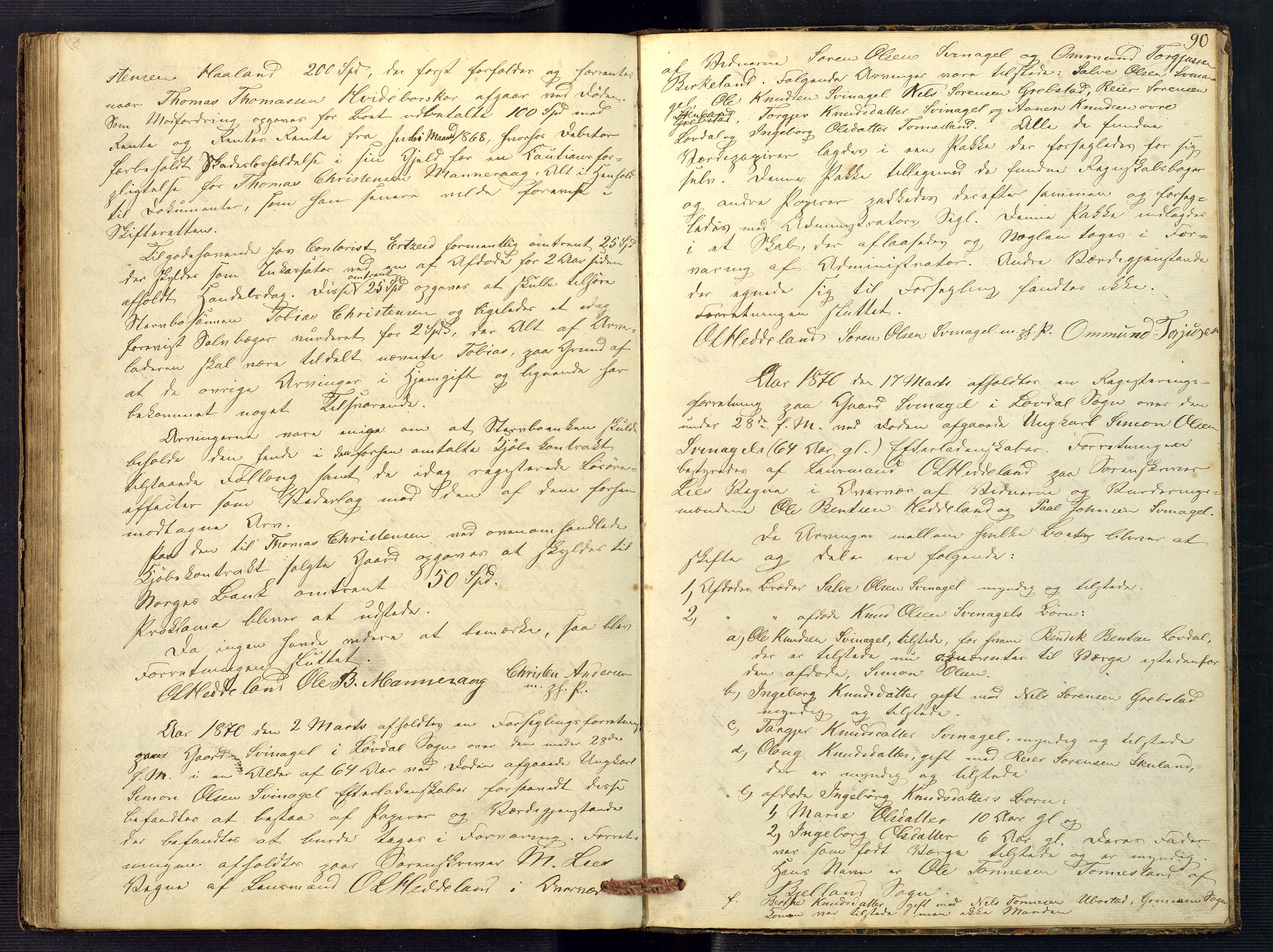 Mandal sorenskriveri, SAK/1221-0005/001/H/Hc/L0048: Skifteregistreringsprotokoll nr 4 Øyslebø og Laudal, 1846-1870, s. 90