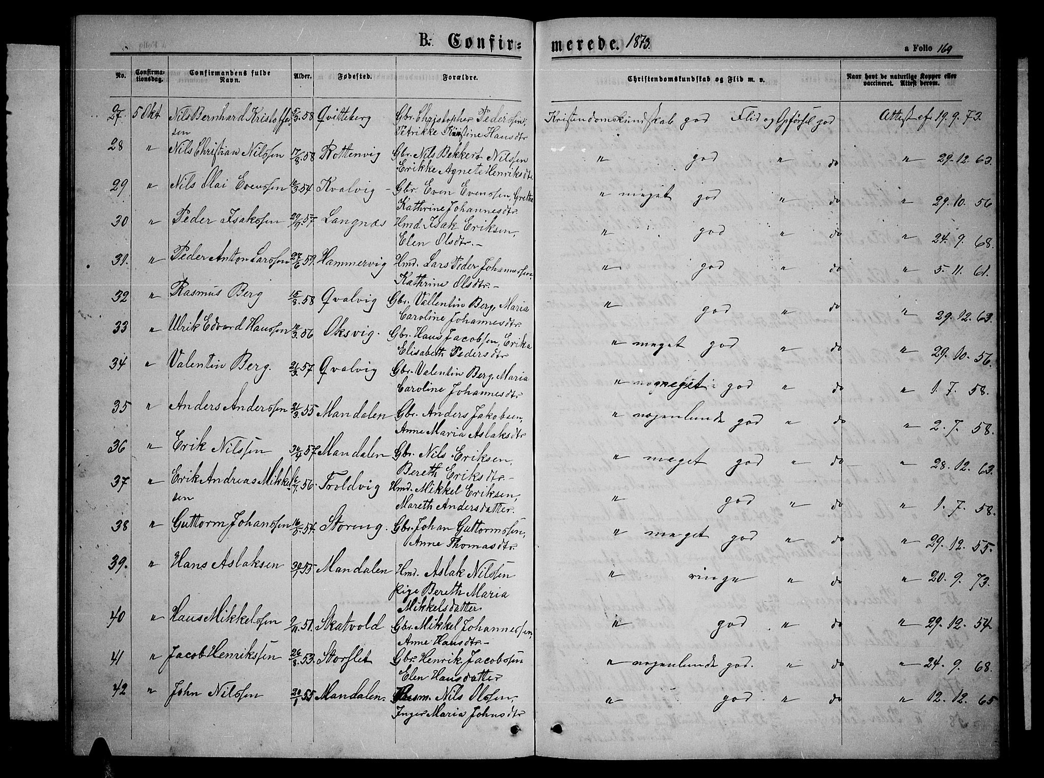Lyngen sokneprestembete, AV/SATØ-S-1289/H/He/Heb/L0004klokker: Klokkerbok nr. 4, 1868-1878, s. 169
