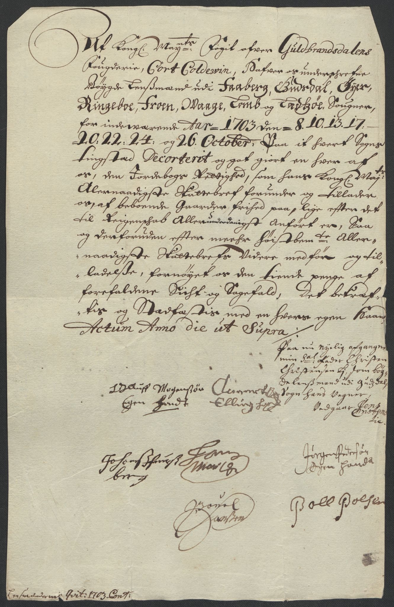 Rentekammeret inntil 1814, Reviderte regnskaper, Fogderegnskap, RA/EA-4092/R17/L1176: Fogderegnskap Gudbrandsdal, 1703, s. 167