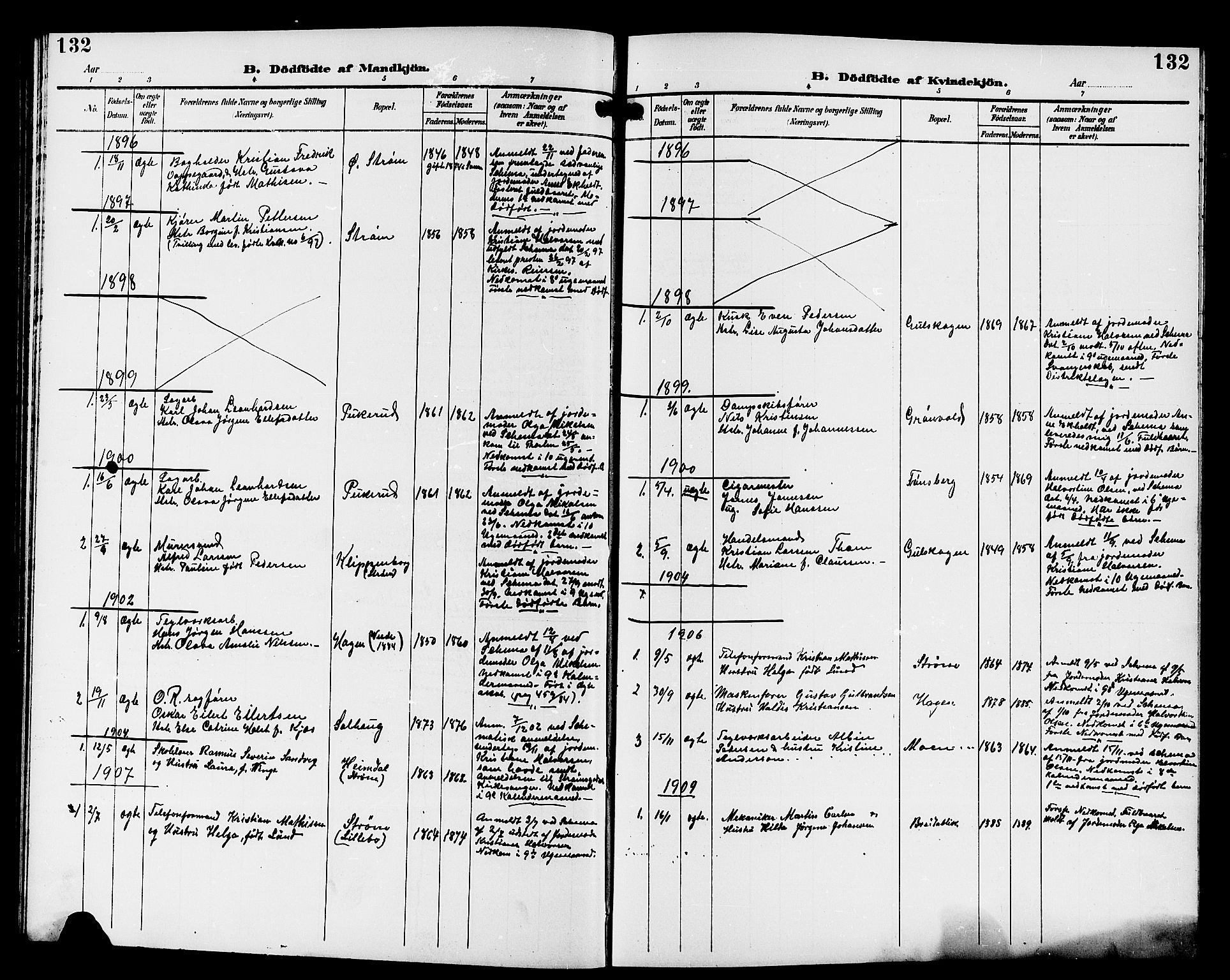 Strømsgodset kirkebøker, SAKO/A-324/G/Ga/L0002: Klokkerbok nr. 2, 1885-1910, s. 132