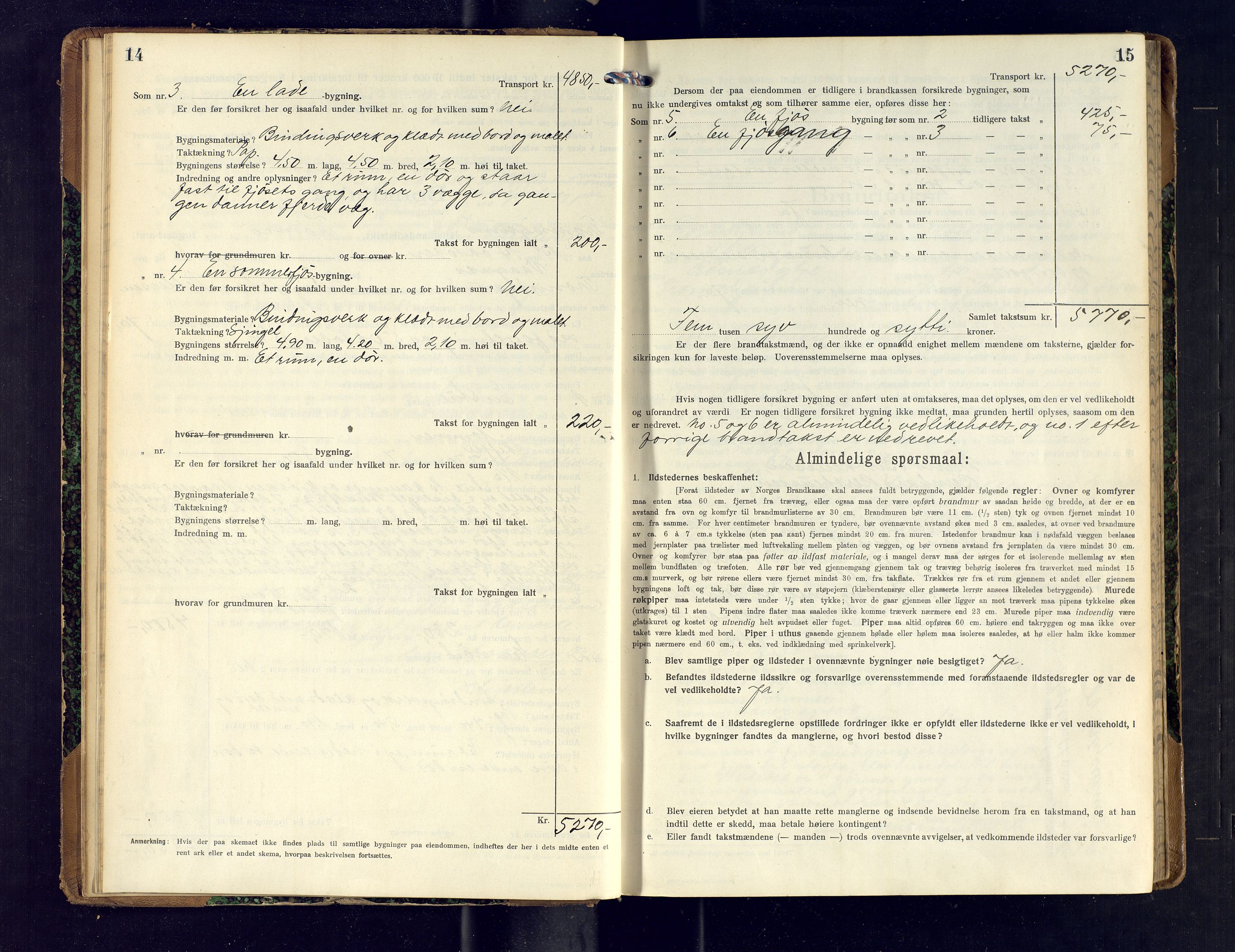 Tromsøysund lensmannskontor, AV/SATØ-SATØ-12/F/Fs/Fsb/L0741: Branntakstprotokoll (S).  Med register, 1914-1916, s. 14-15
