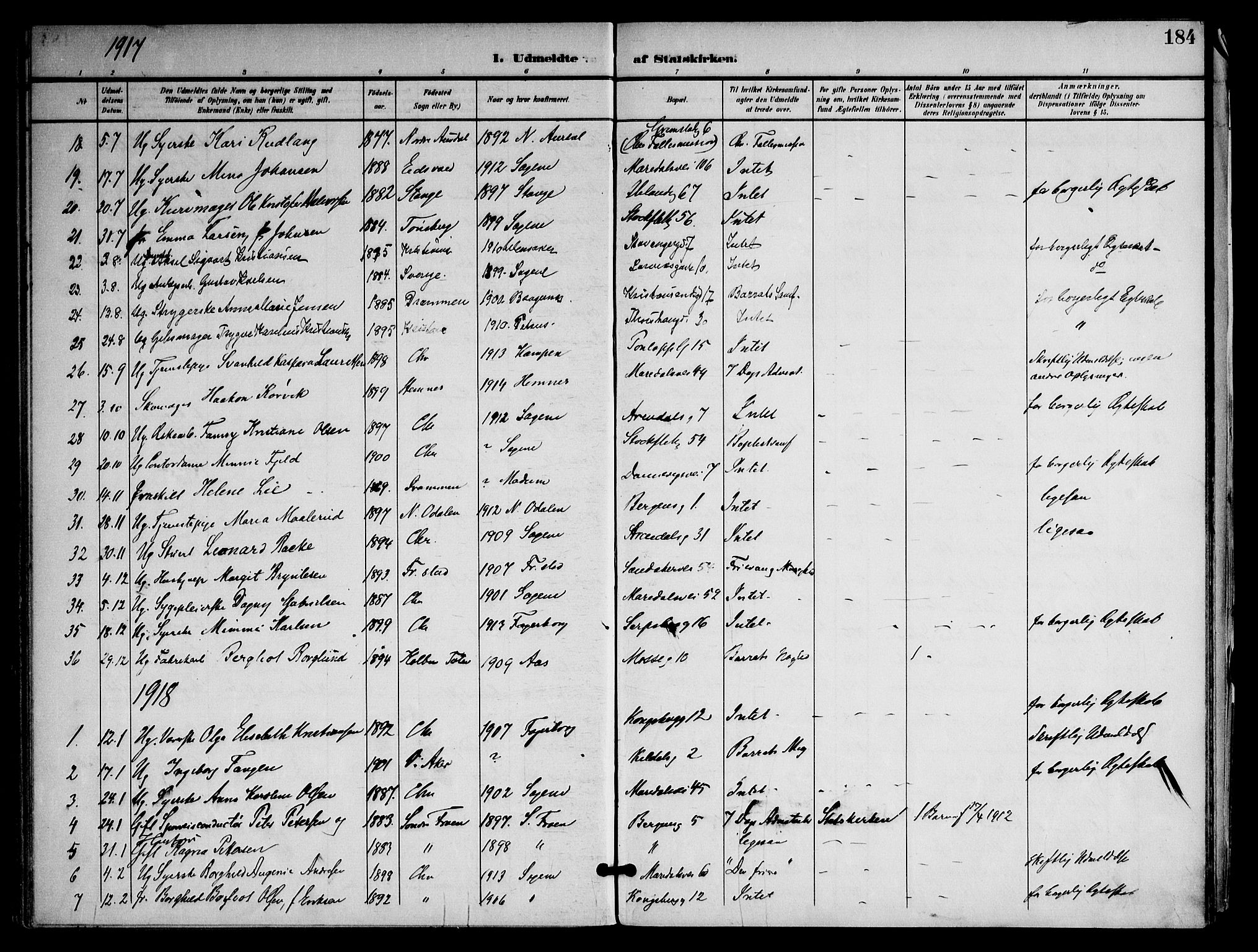 Sagene prestekontor Kirkebøker, AV/SAO-A-10796/F/L0006: Ministerialbok nr. 6, 1898-1923, s. 184