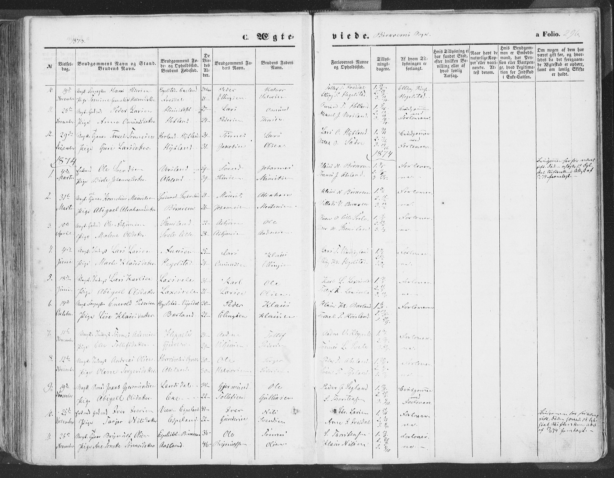Helleland sokneprestkontor, SAST/A-101810: Ministerialbok nr. A 7.1, 1863-1886, s. 296
