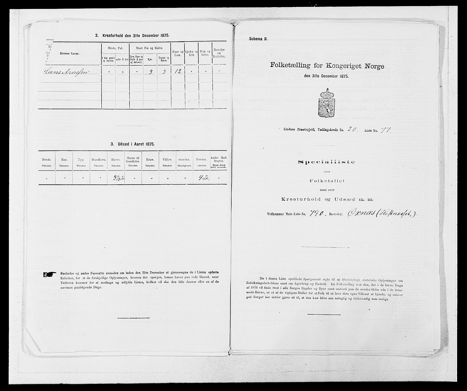 SAB, Folketelling 1875 for 1263P Lindås prestegjeld, 1875, s. 2349