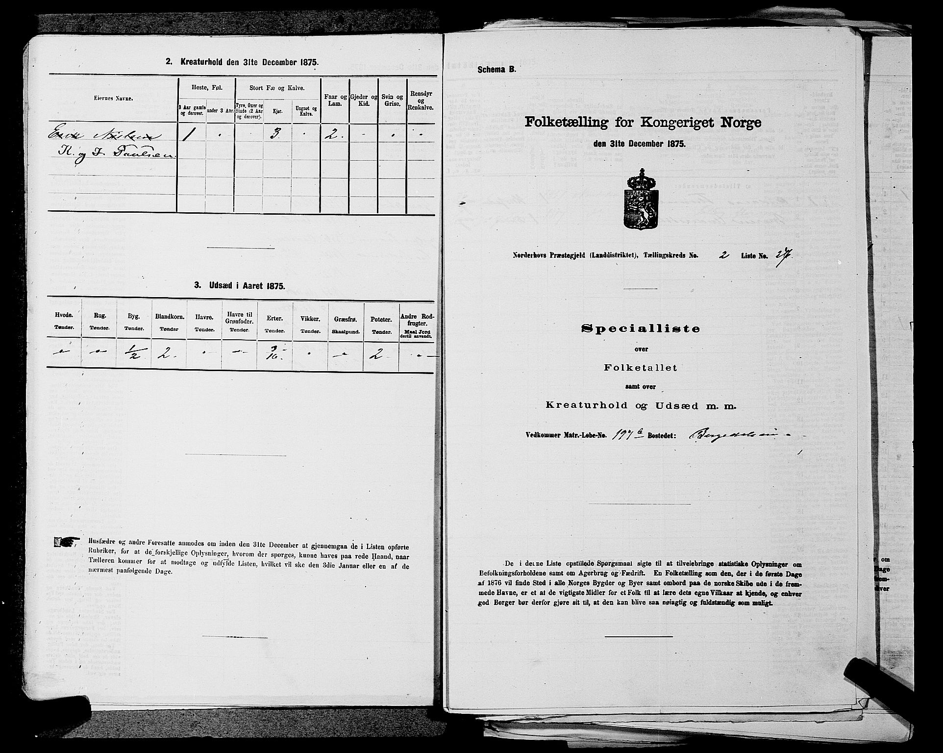 SAKO, Folketelling 1875 for 0613L Norderhov prestegjeld, Norderhov sokn, Haug sokn og Lunder sokn, 1875, s. 375