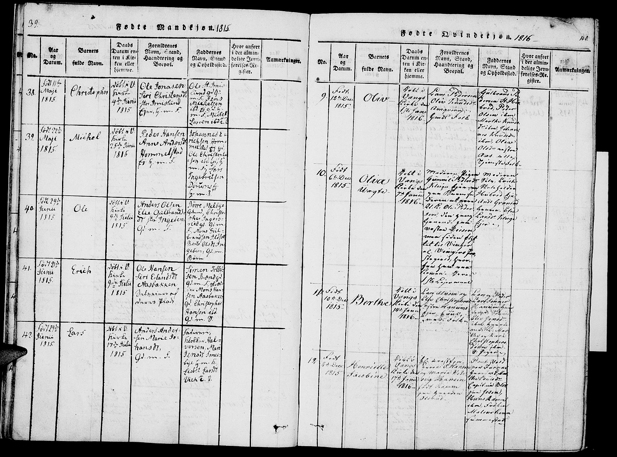 Vang prestekontor, Hedmark, SAH/PREST-008/H/Ha/Haa/L0007: Ministerialbok nr. 7, 1813-1826, s. 39-40