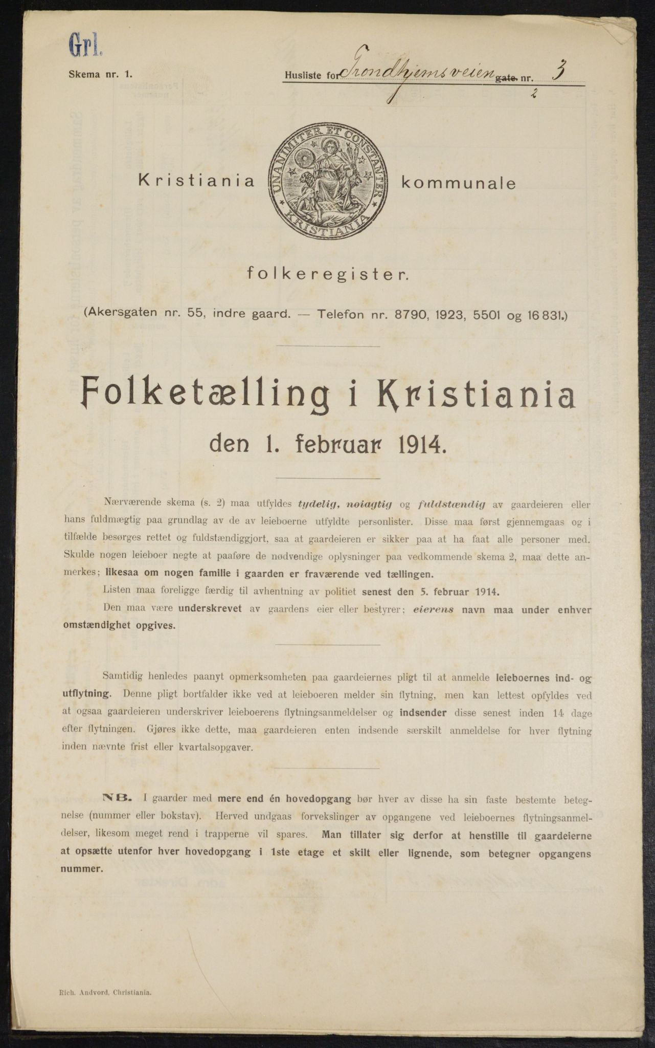 OBA, Kommunal folketelling 1.2.1914 for Kristiania, 1914, s. 116816