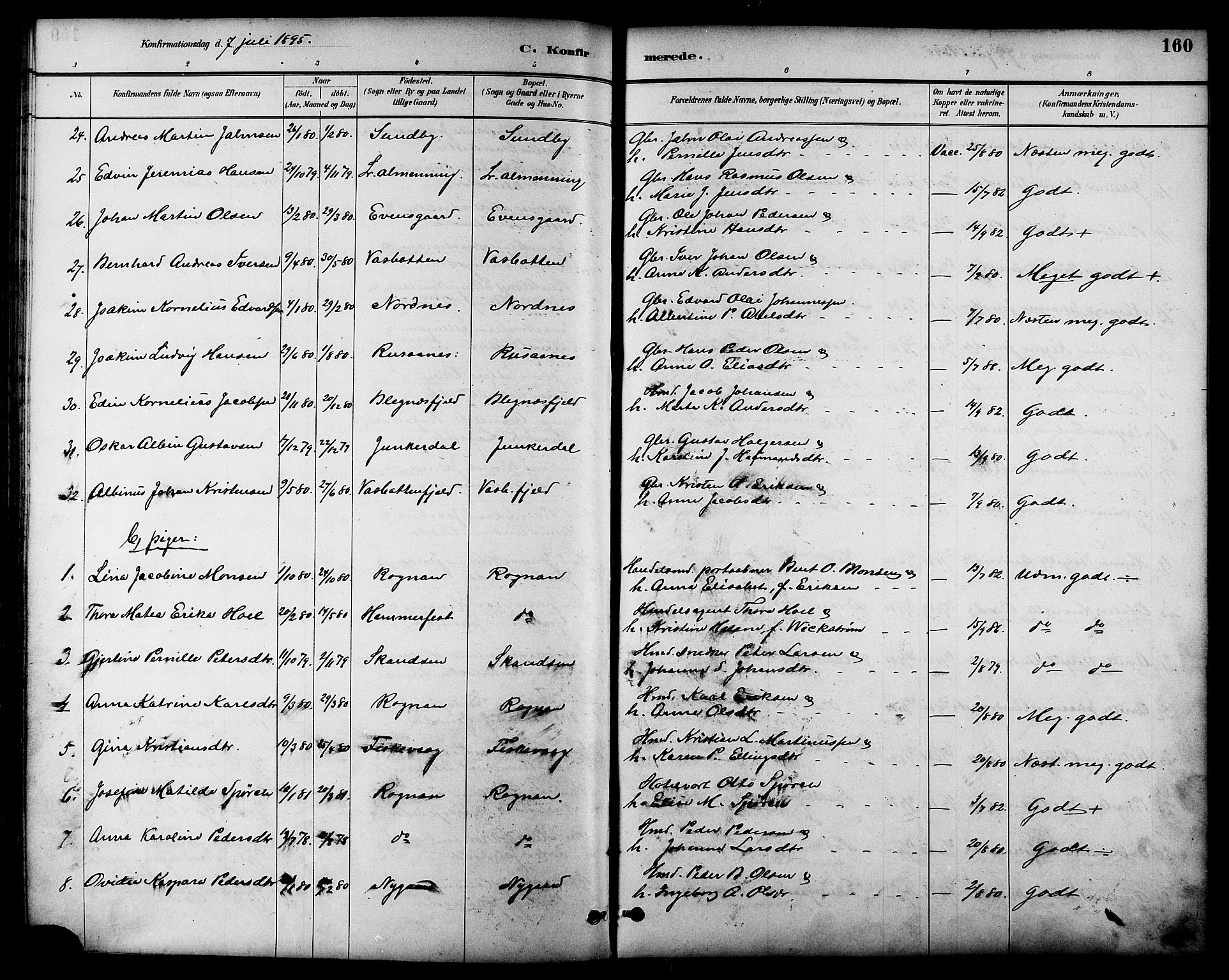 Ministerialprotokoller, klokkerbøker og fødselsregistre - Nordland, AV/SAT-A-1459/847/L0669: Ministerialbok nr. 847A09, 1887-1901, s. 160