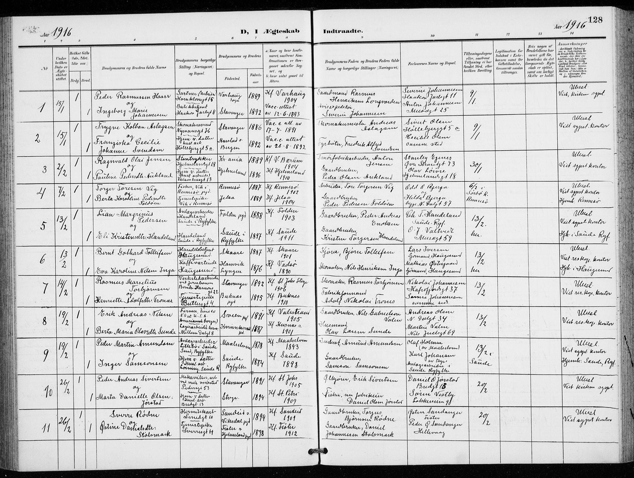 St. Petri sokneprestkontor, AV/SAST-A-101813/001/30/30BB/L0009: Klokkerbok nr. B 9, 1902-1935, s. 128