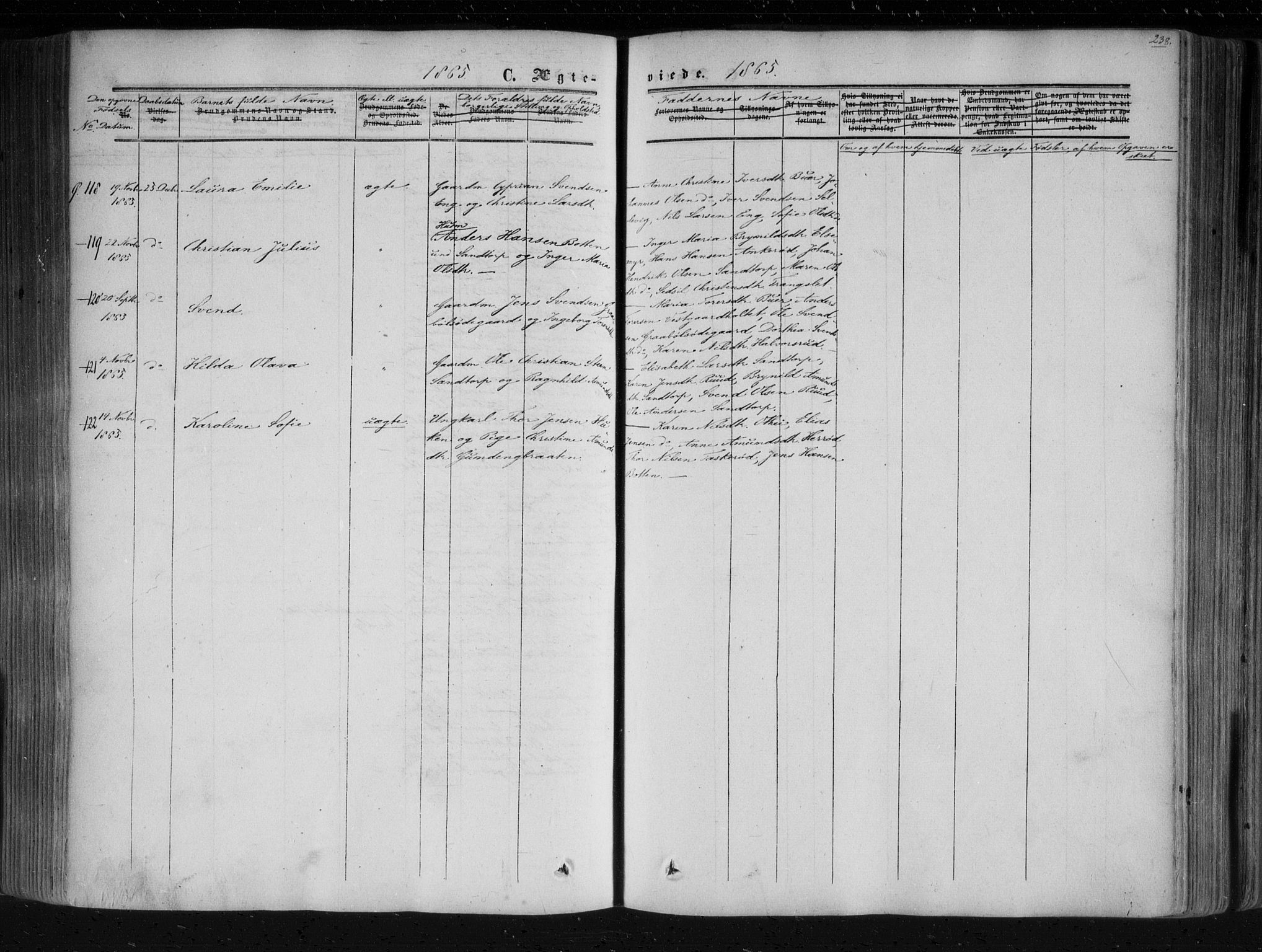 Aremark prestekontor Kirkebøker, AV/SAO-A-10899/F/Fc/L0003: Ministerialbok nr. III 3, 1850-1865, s. 238