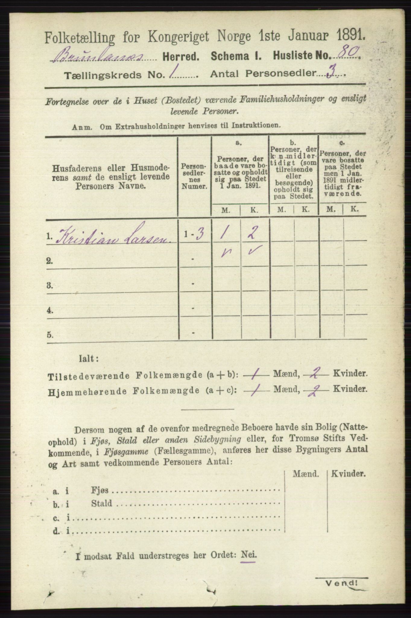 RA, Folketelling 1891 for 0726 Brunlanes herred, 1891, s. 118