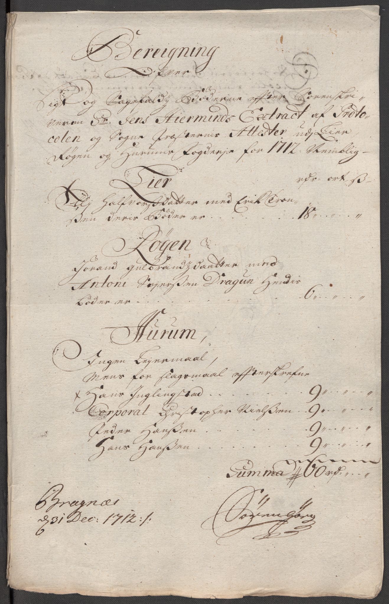 Rentekammeret inntil 1814, Reviderte regnskaper, Fogderegnskap, RA/EA-4092/R31/L1707: Fogderegnskap Hurum, Røyken, Eiker, Lier og Buskerud, 1712, s. 248