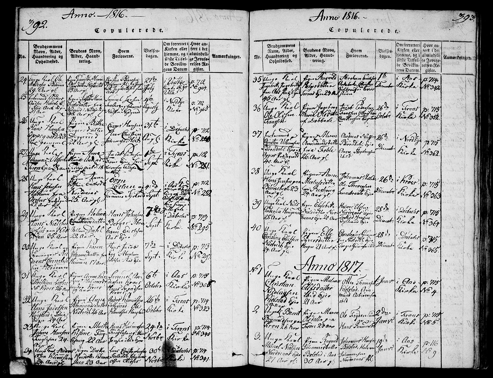 Ås prestekontor Kirkebøker, AV/SAO-A-10894/F/Fa/L0003: Ministerialbok nr. I 3, 1814-1818, s. 392-393