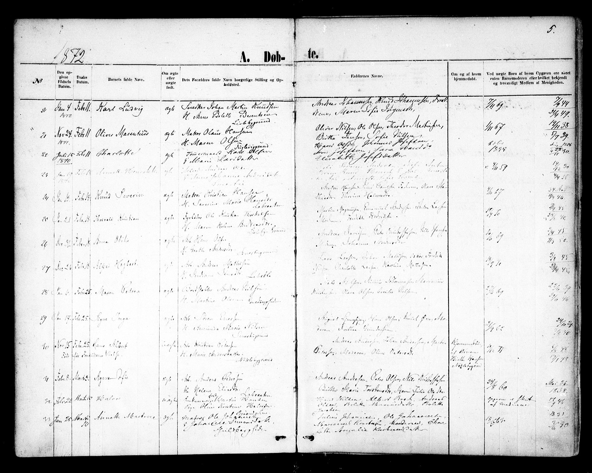 Glemmen prestekontor Kirkebøker, AV/SAO-A-10908/F/Fa/L0009: Ministerialbok nr. 9, 1871-1878, s. 5