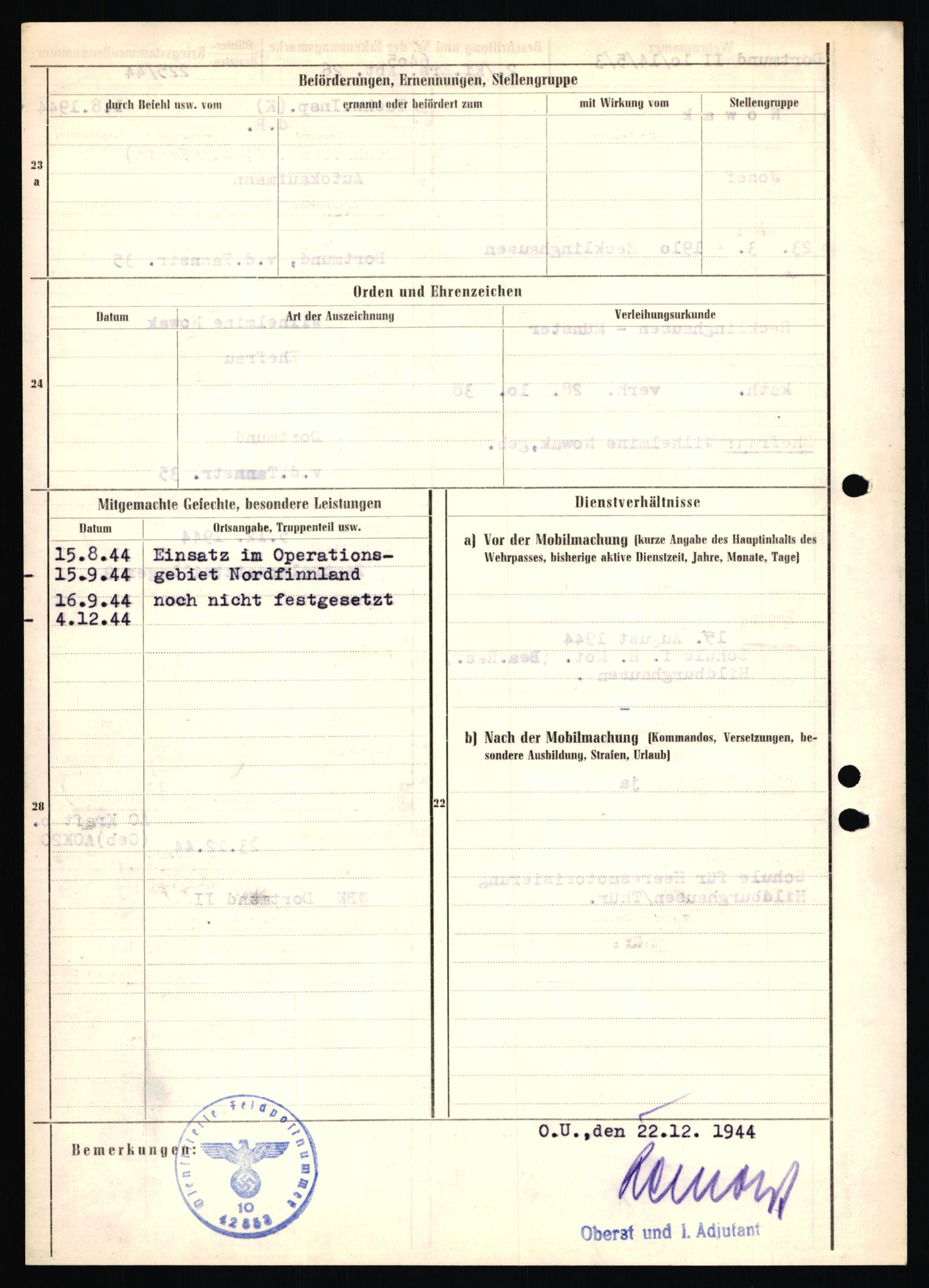 Forsvarets Overkommando. 2 kontor. Arkiv 11.4. Spredte tyske arkivsaker, AV/RA-RAFA-7031/D/Dar/Dara/L0018: Personalbøker, 1940-1945, s. 1190