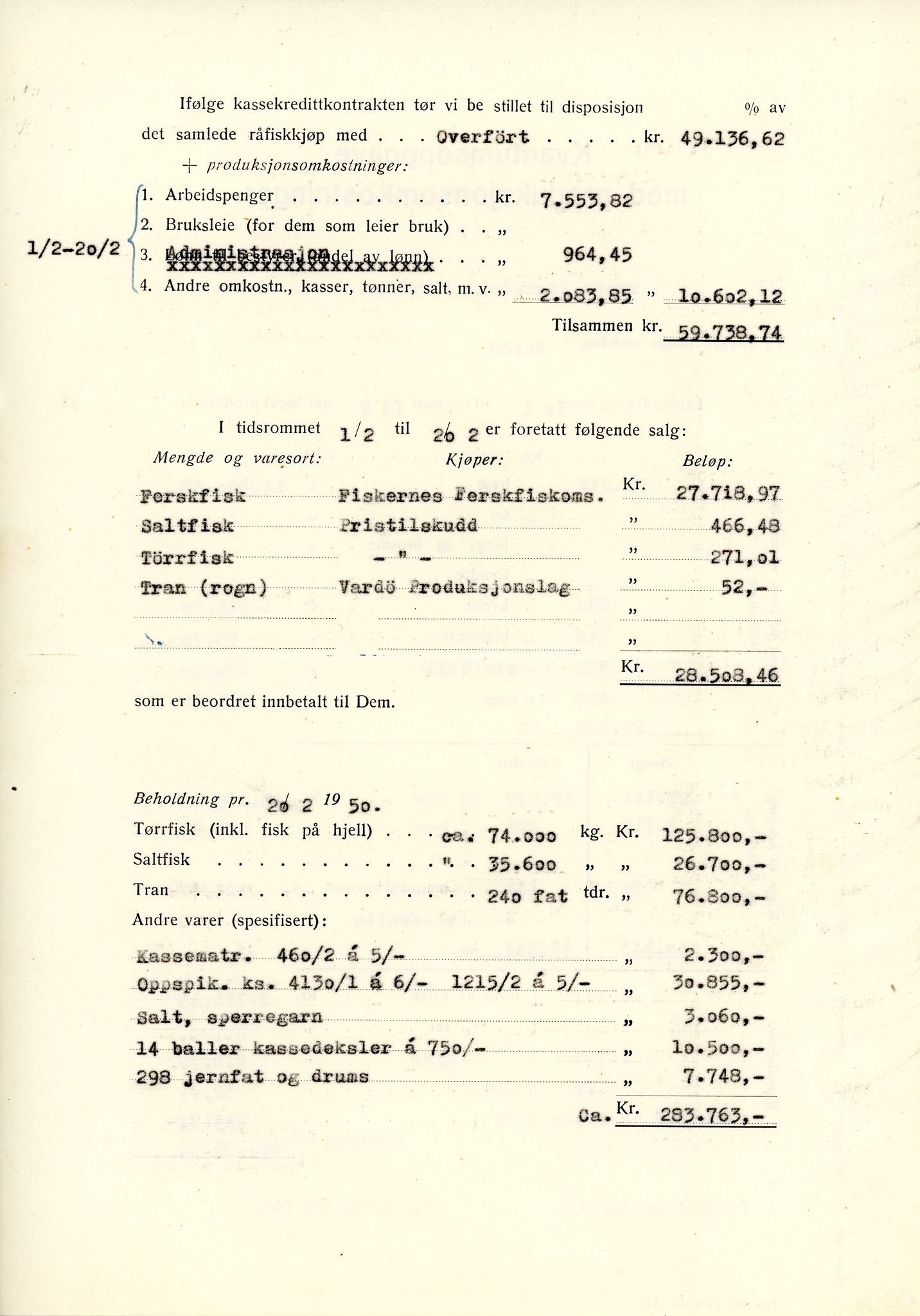 Vardø Fiskersamvirkelag, VAMU/A-0037/D/Da/L0005: Korrespondanse Ma-Re, 1947-1950