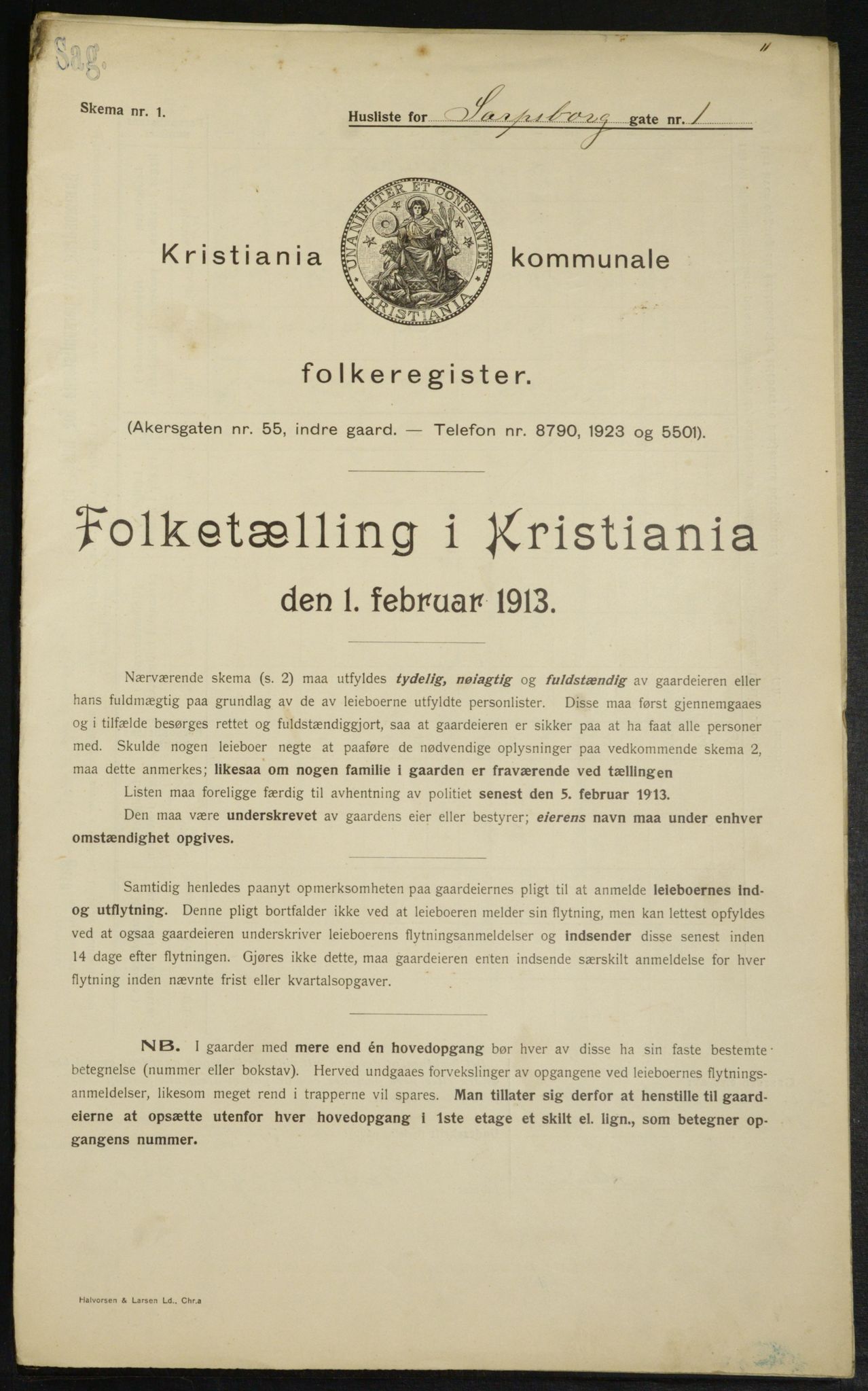 OBA, Kommunal folketelling 1.2.1913 for Kristiania, 1913, s. 89097