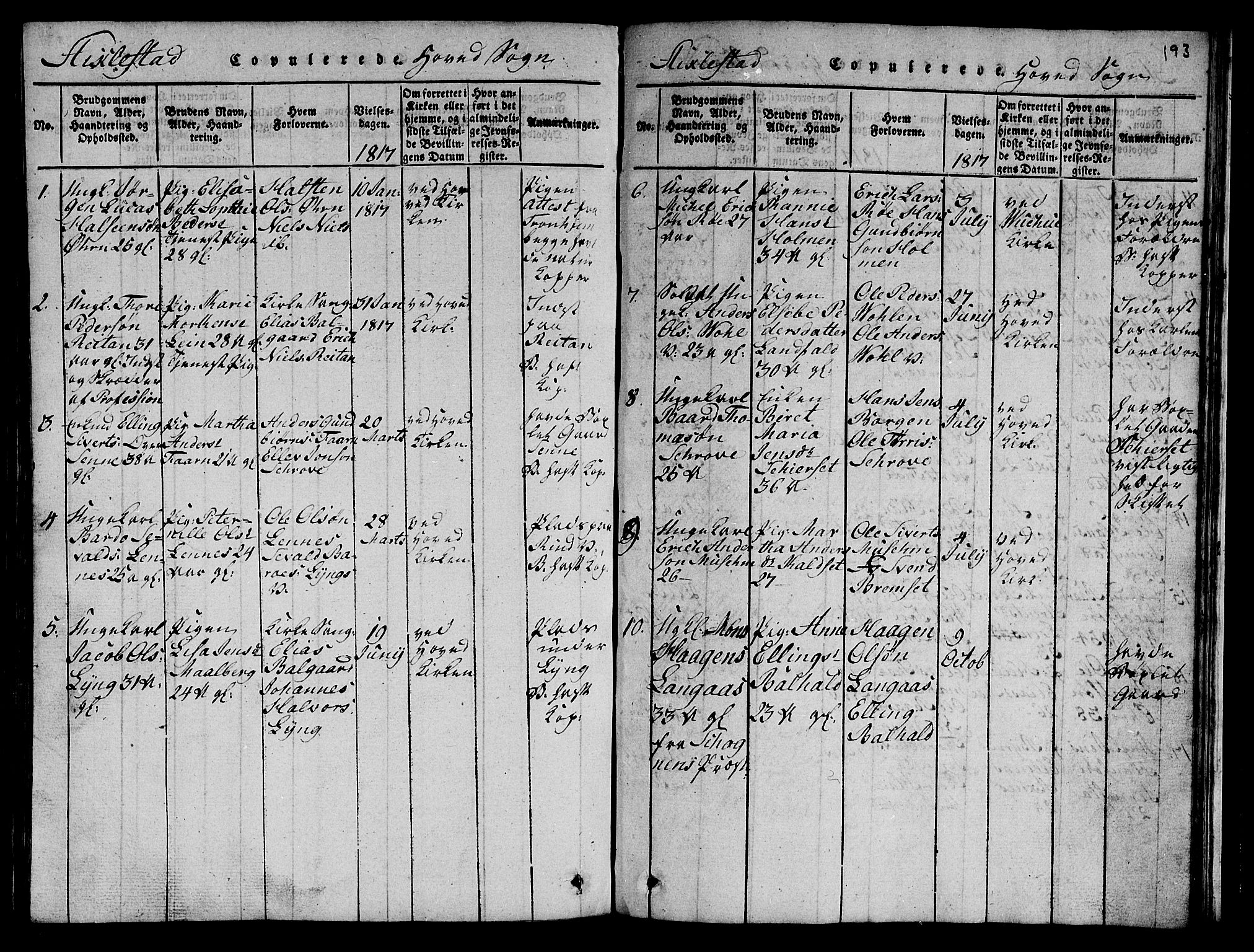 Ministerialprotokoller, klokkerbøker og fødselsregistre - Nord-Trøndelag, AV/SAT-A-1458/723/L0251: Klokkerbok nr. 723C01 /1, 1816-1831, s. 193