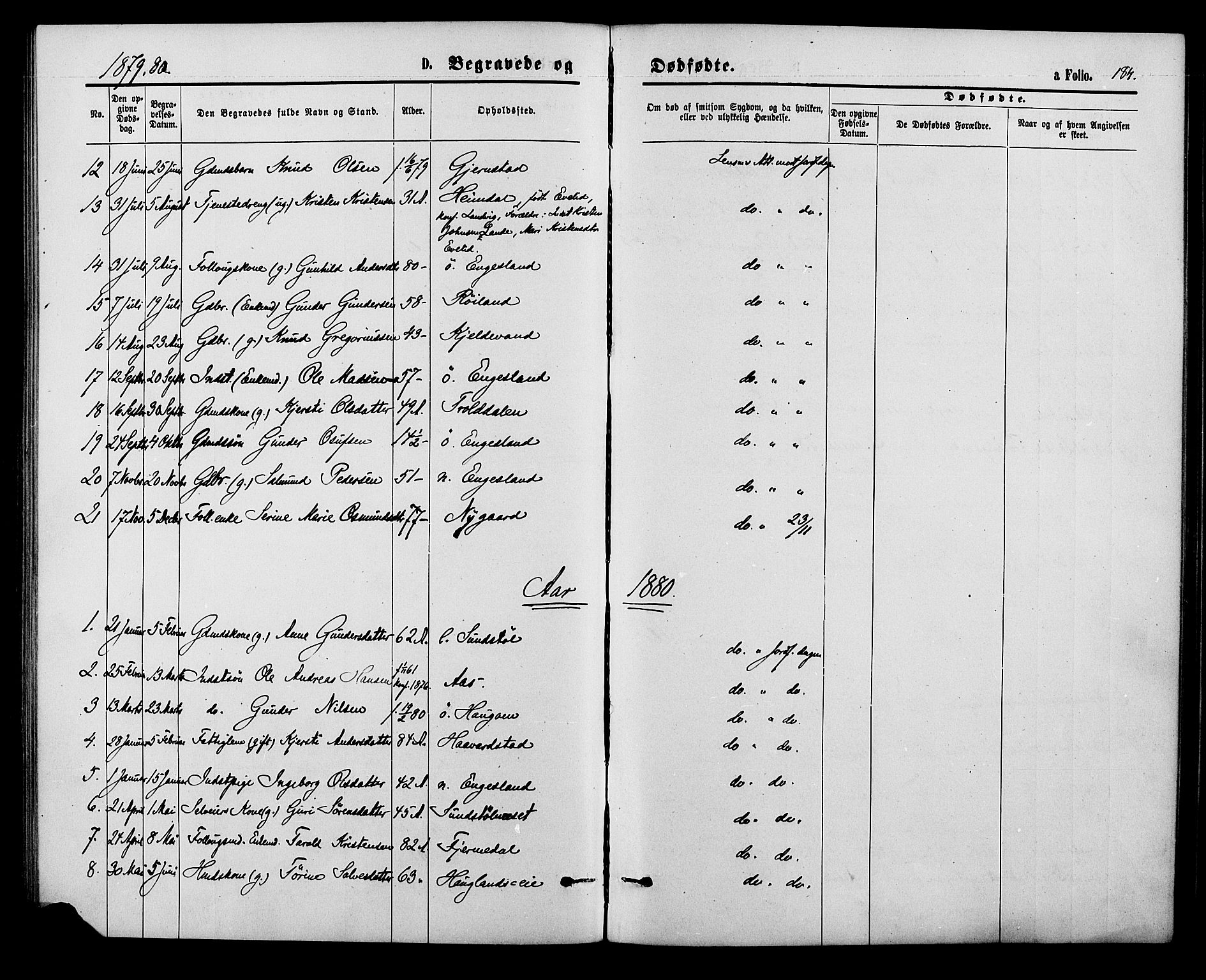 Herefoss sokneprestkontor, AV/SAK-1111-0019/F/Fa/Fab/L0003: Ministerialbok nr. A 3, 1875-1886, s. 184