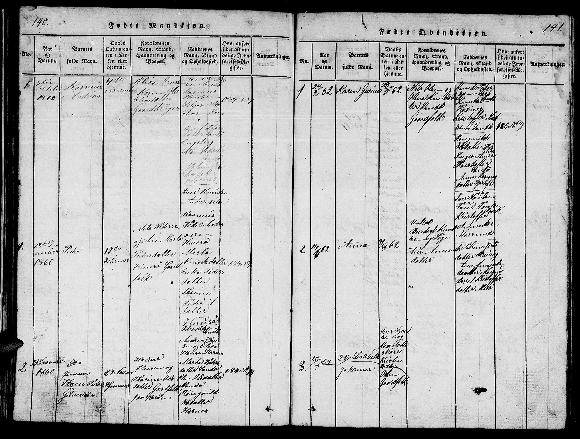 Ministerialprotokoller, klokkerbøker og fødselsregistre - Møre og Romsdal, AV/SAT-A-1454/561/L0731: Klokkerbok nr. 561C01, 1817-1867, s. 140-141