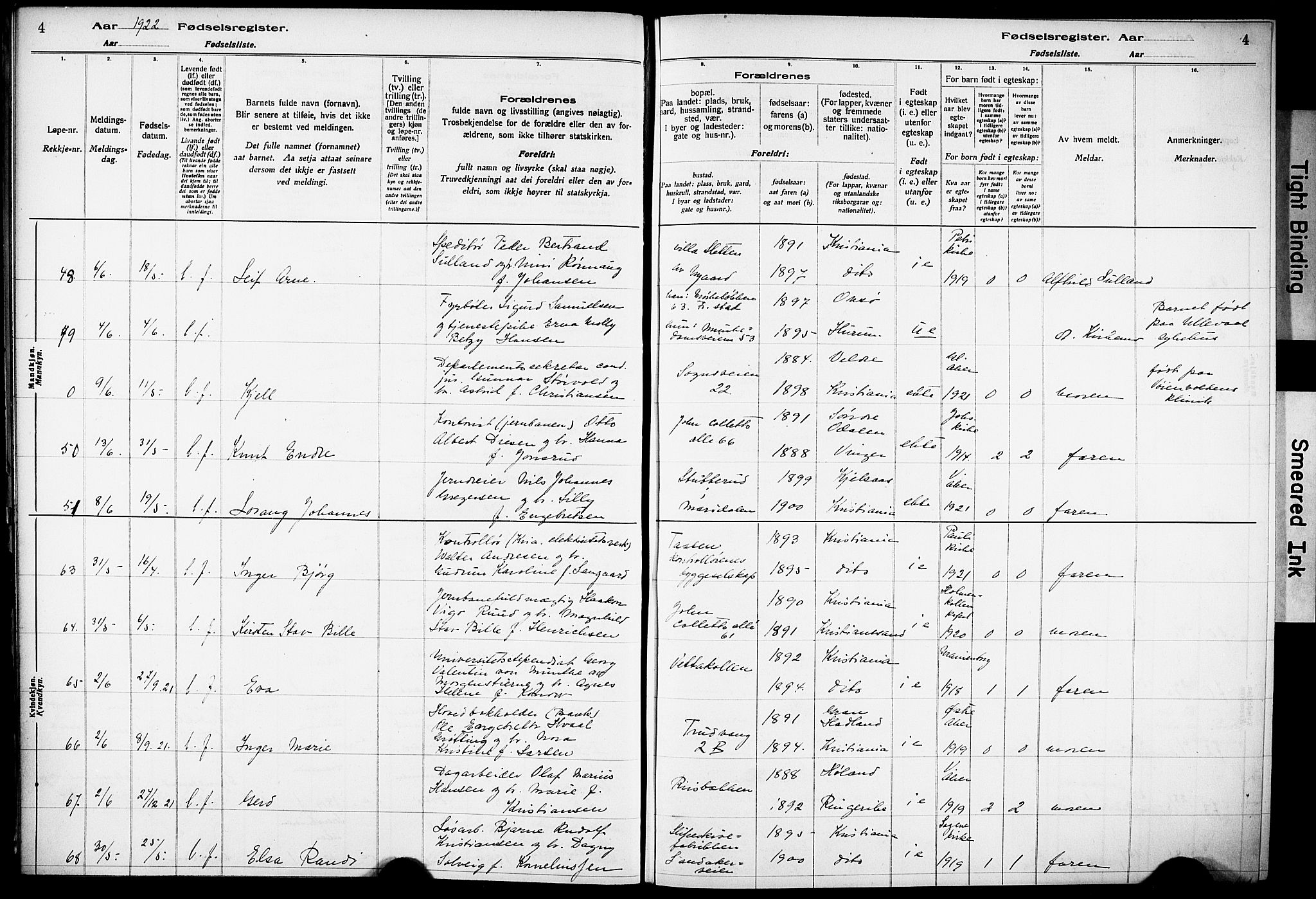 Vestre Aker prestekontor Kirkebøker, AV/SAO-A-10025/J/Ja/L0002: Fødselsregister nr. 2, 1922-1926, s. 4