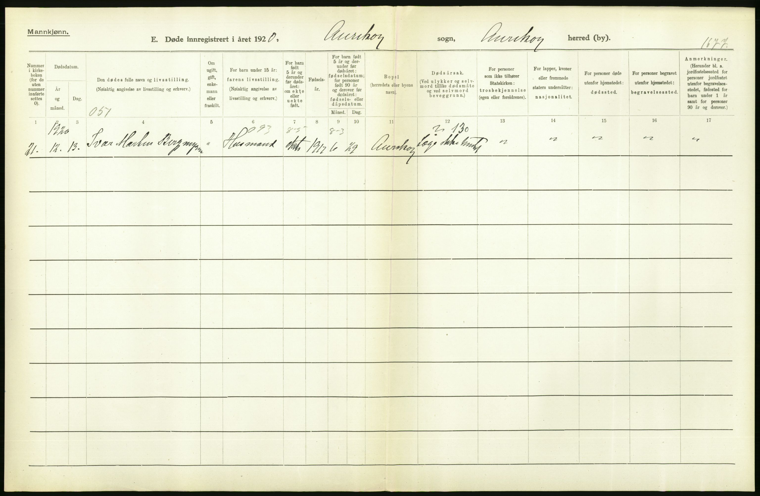 Statistisk sentralbyrå, Sosiodemografiske emner, Befolkning, AV/RA-S-2228/D/Df/Dfb/Dfbj/L0007: Akershus fylke: Døde. Bygder og byer., 1920, s. 132