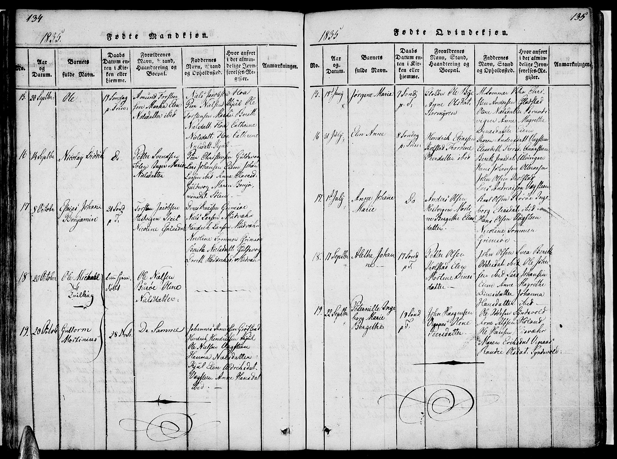 Ministerialprotokoller, klokkerbøker og fødselsregistre - Nordland, SAT/A-1459/816/L0239: Ministerialbok nr. 816A05, 1820-1845, s. 134-135