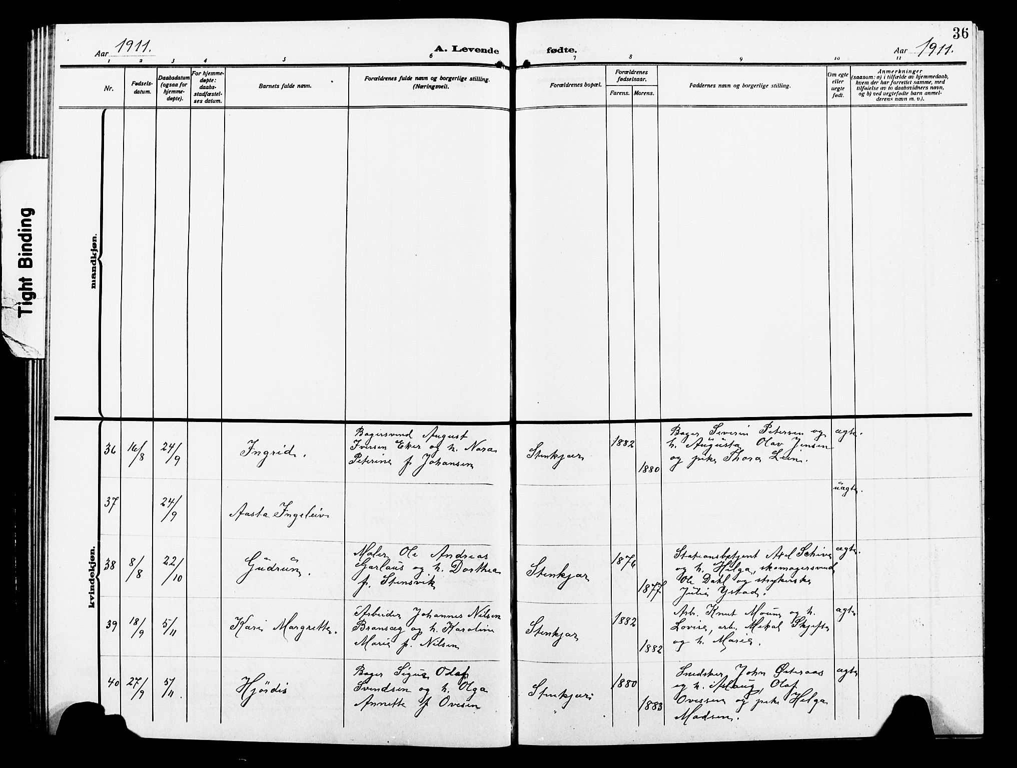 Ministerialprotokoller, klokkerbøker og fødselsregistre - Nord-Trøndelag, SAT/A-1458/739/L0376: Klokkerbok nr. 739C04, 1908-1917, s. 36