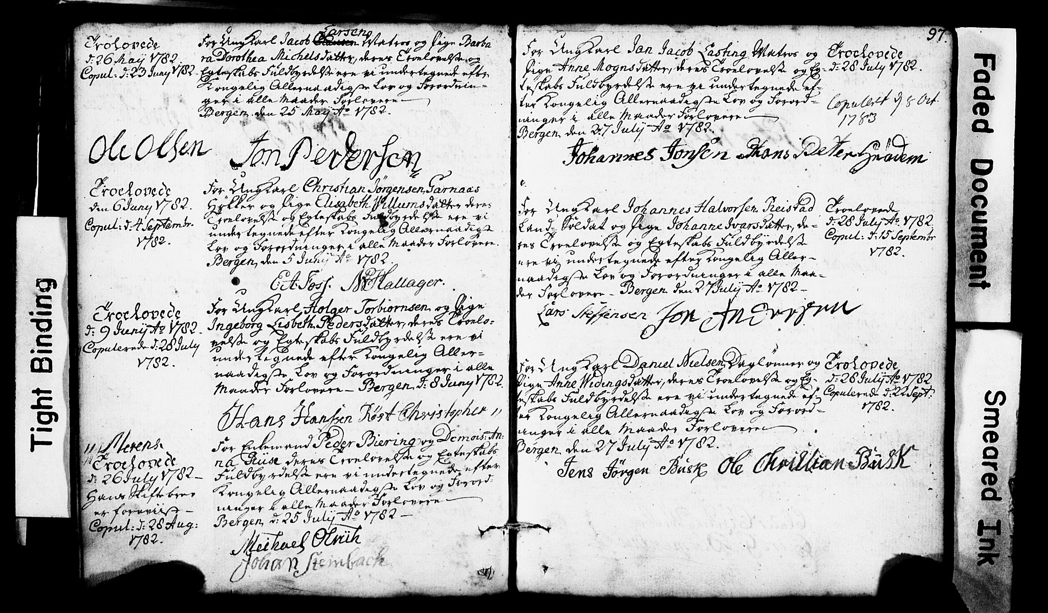Domkirken sokneprestembete, SAB/A-74801: Forlovererklæringer nr. II.5.1, 1767-1792, s. 97