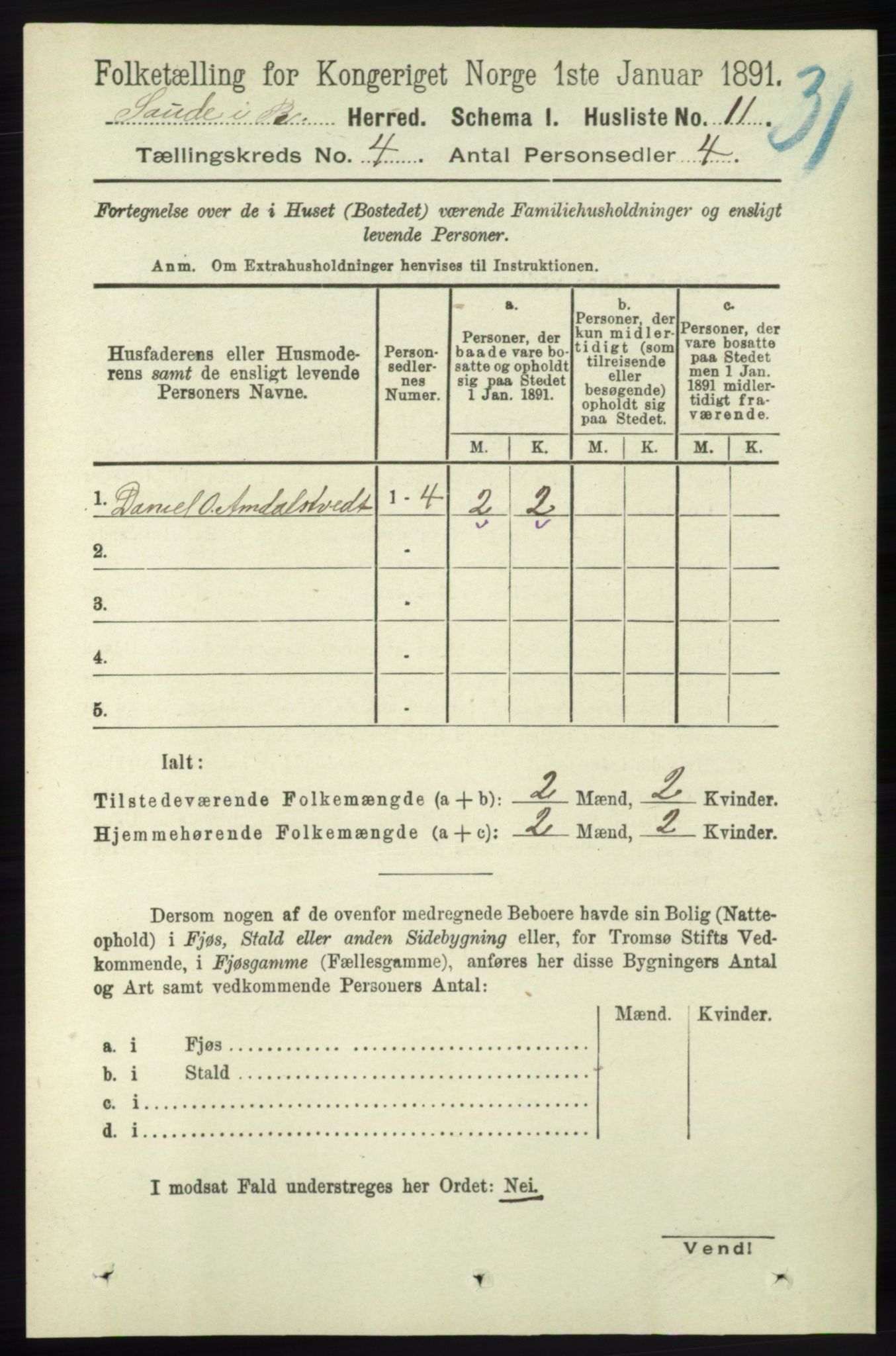 RA, Folketelling 1891 for 1135 Sauda herred, 1891, s. 1751