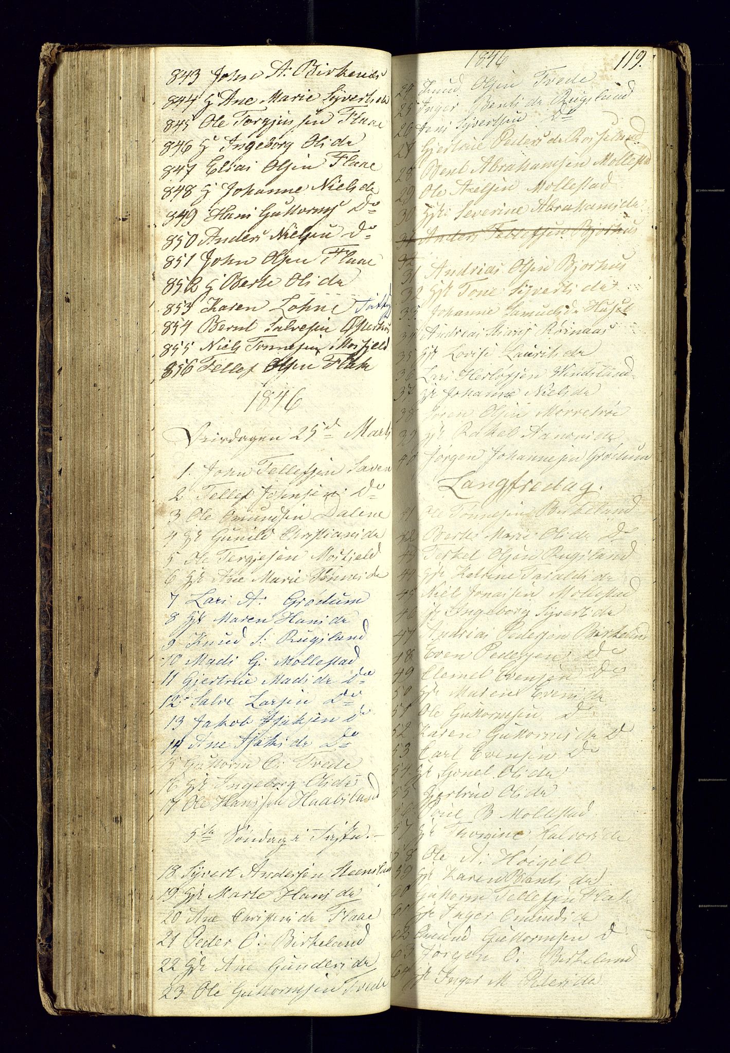 Birkenes sokneprestkontor, SAK/1111-0004/F/Fc/L0002: Kommunikantprotokoll nr. C-2, 1839-1849, s. 119