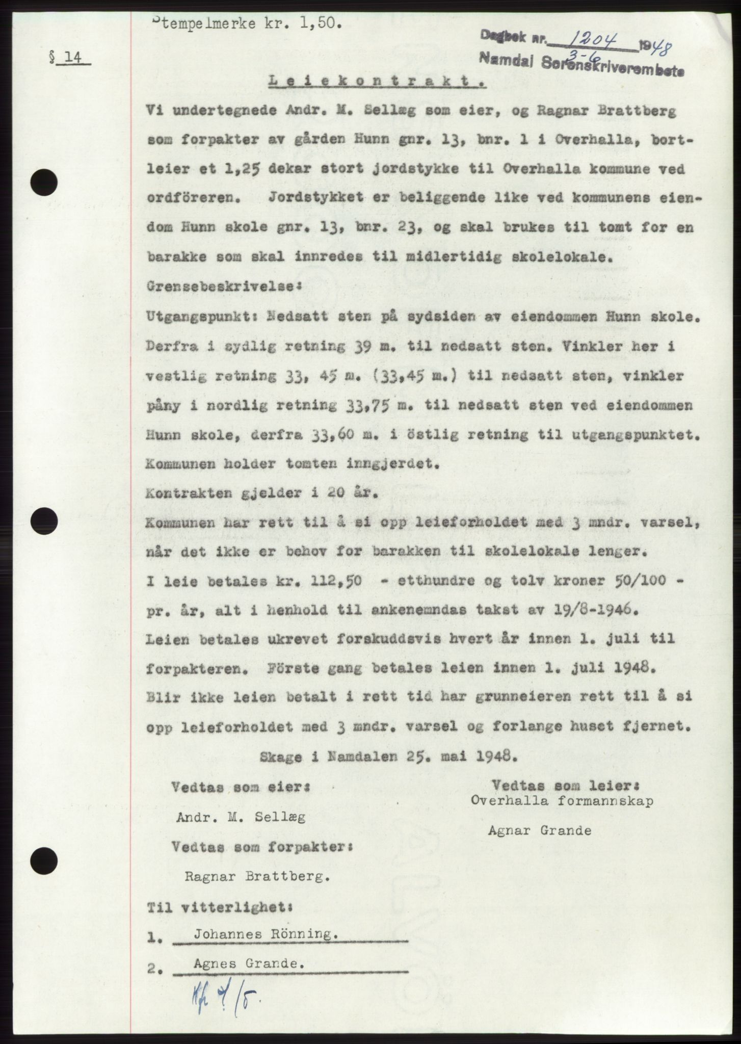 Namdal sorenskriveri, SAT/A-4133/1/2/2C: Pantebok nr. -, 1948-1948, Dagboknr: 1204/1948