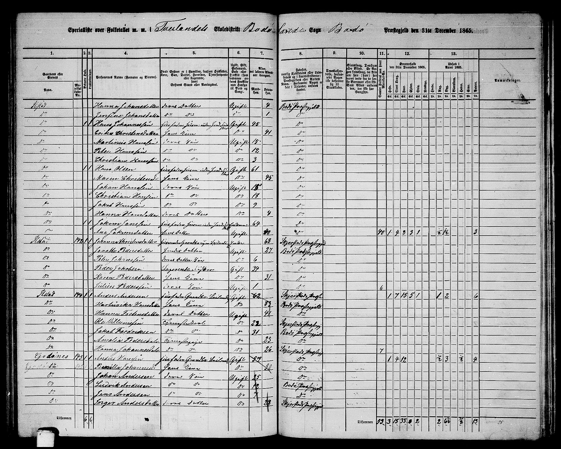 RA, Folketelling 1865 for 1843L Bodø prestegjeld, Bodø landsokn, 1865, s. 83