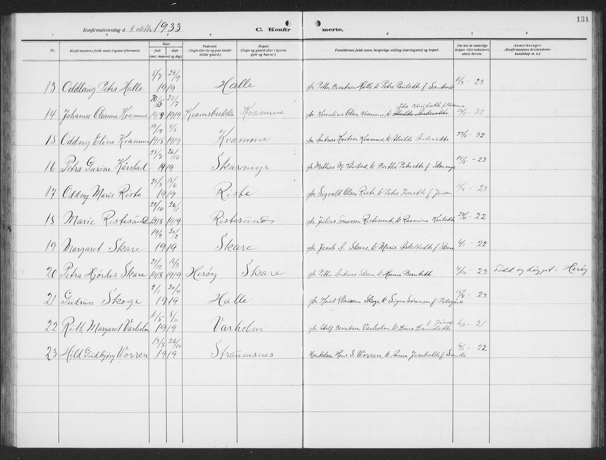 Ministerialprotokoller, klokkerbøker og fødselsregistre - Møre og Romsdal, SAT/A-1454/503/L0051: Klokkerbok nr. 503C06, 1923-1938, s. 131