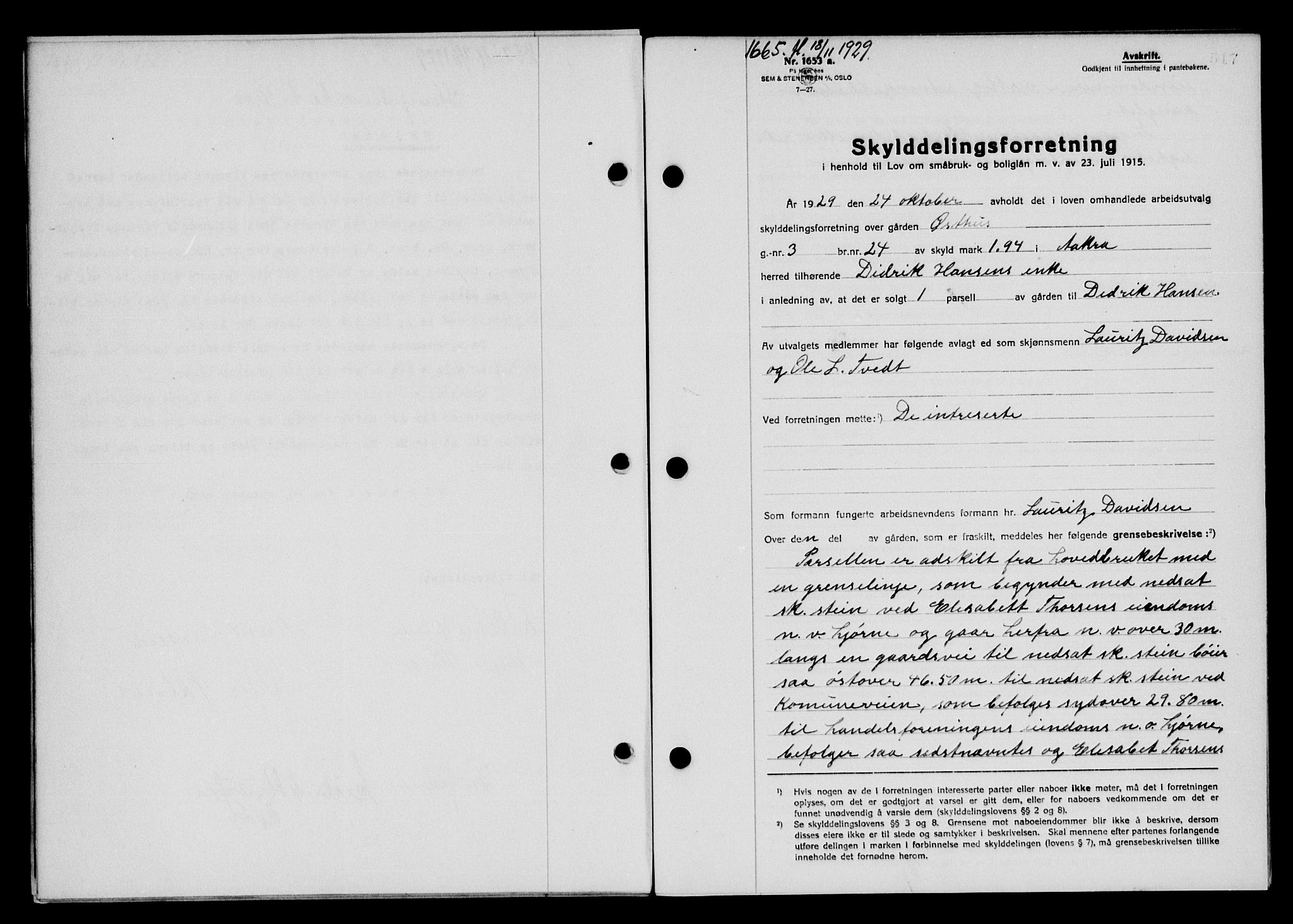 Karmsund sorenskriveri, SAST/A-100311/01/II/IIB/L0055: Pantebok nr. 36, 1929-1929, Tingl.dato: 18.11.1929